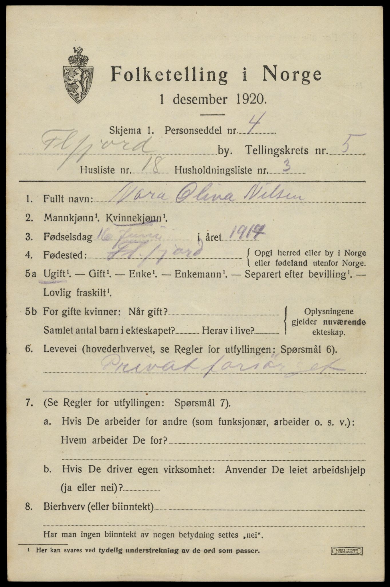SAK, Folketelling 1920 for 1004 Flekkefjord kjøpstad, 1920, s. 5446