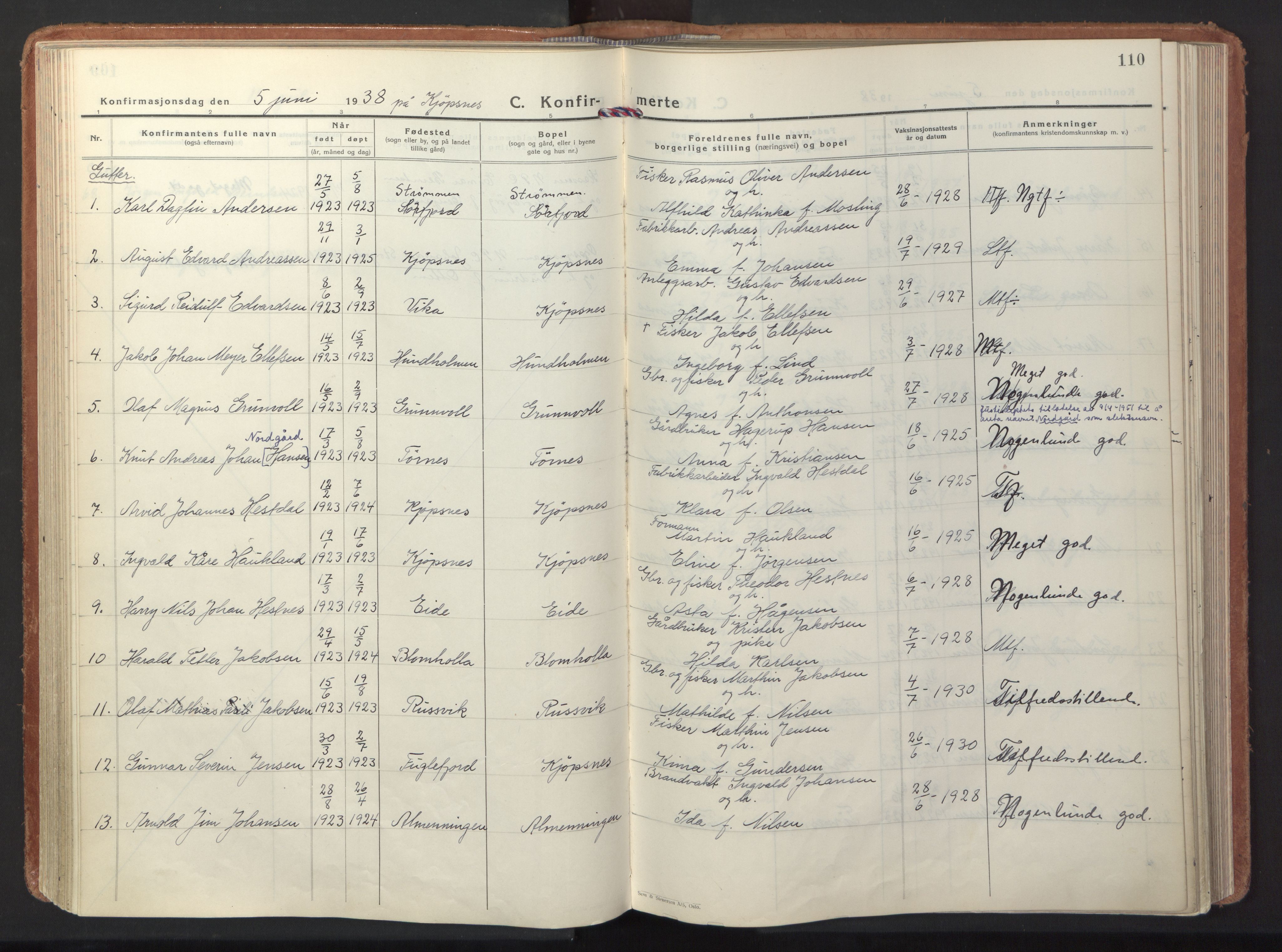 Ministerialprotokoller, klokkerbøker og fødselsregistre - Nordland, AV/SAT-A-1459/861/L0874: Ministerialbok nr. 861A09, 1932-1939, s. 110