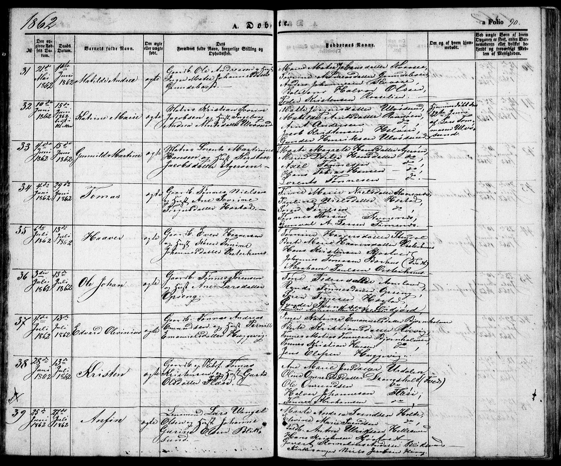 Høvåg sokneprestkontor, AV/SAK-1111-0025/F/Fb/L0002: Klokkerbok nr. B 2, 1847-1869, s. 90