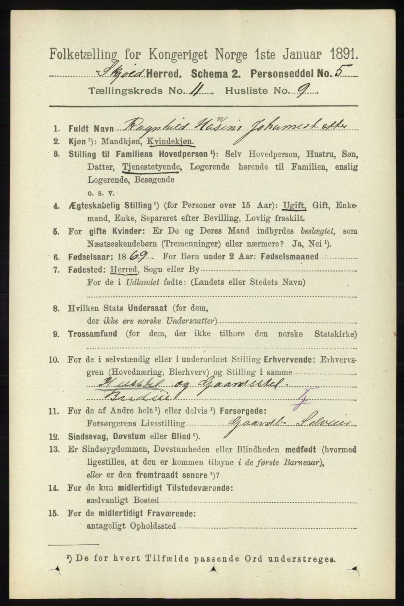 RA, Folketelling 1891 for 1154 Skjold herred, 1891, s. 2109