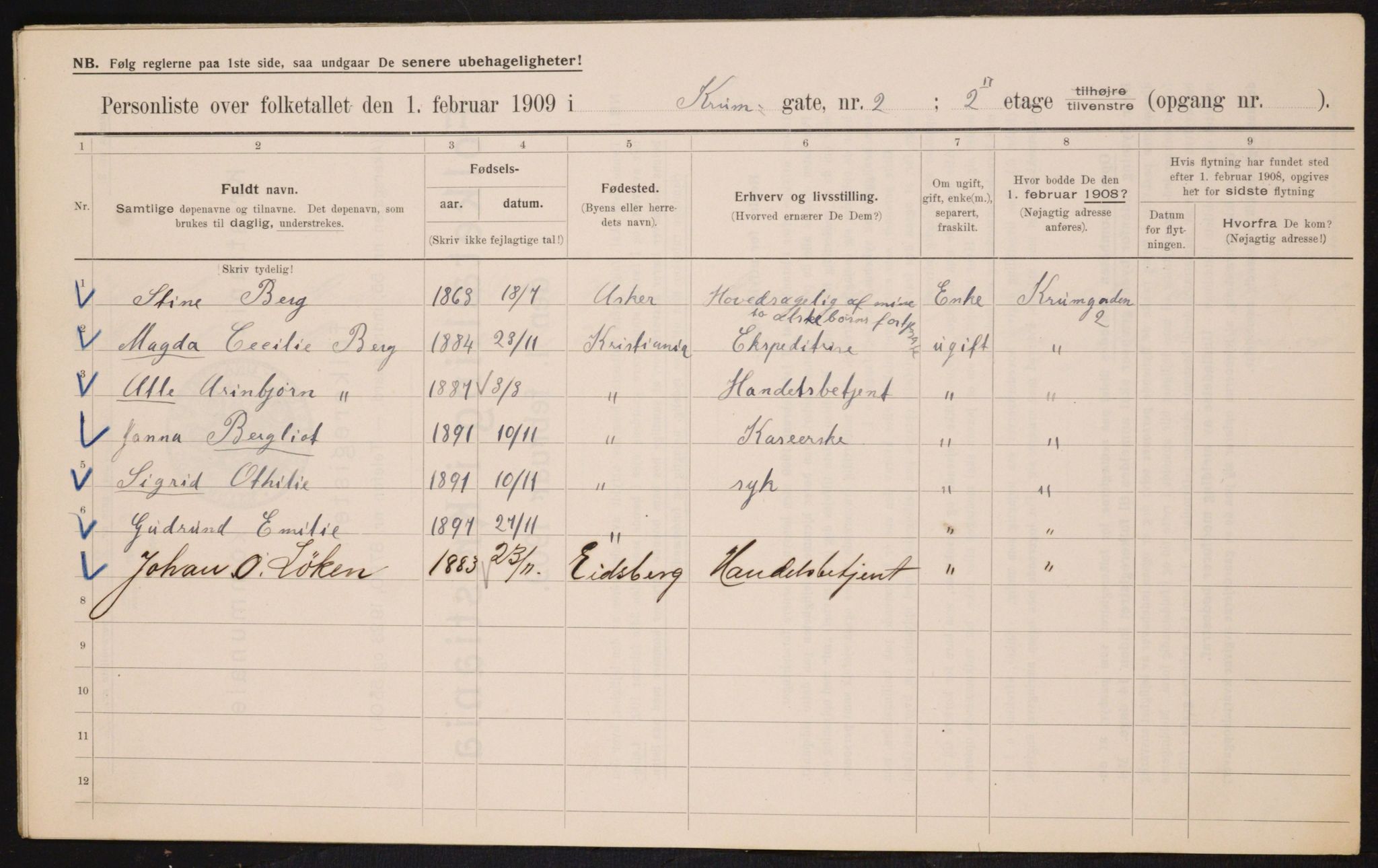 OBA, Kommunal folketelling 1.2.1909 for Kristiania kjøpstad, 1909, s. 50221