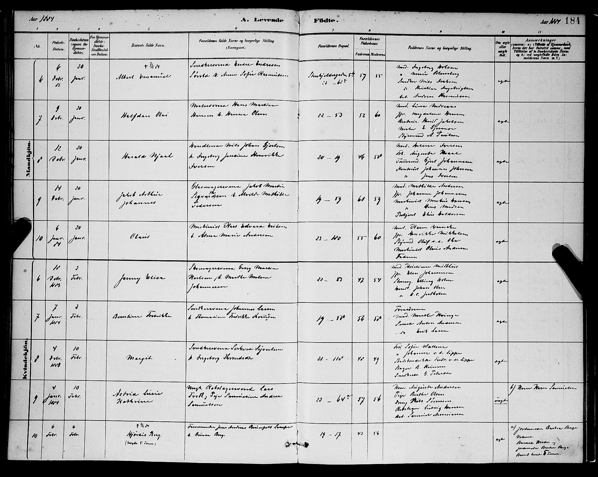 Korskirken sokneprestembete, SAB/A-76101/H/Hab: Klokkerbok nr. B 8, 1878-1887, s. 184