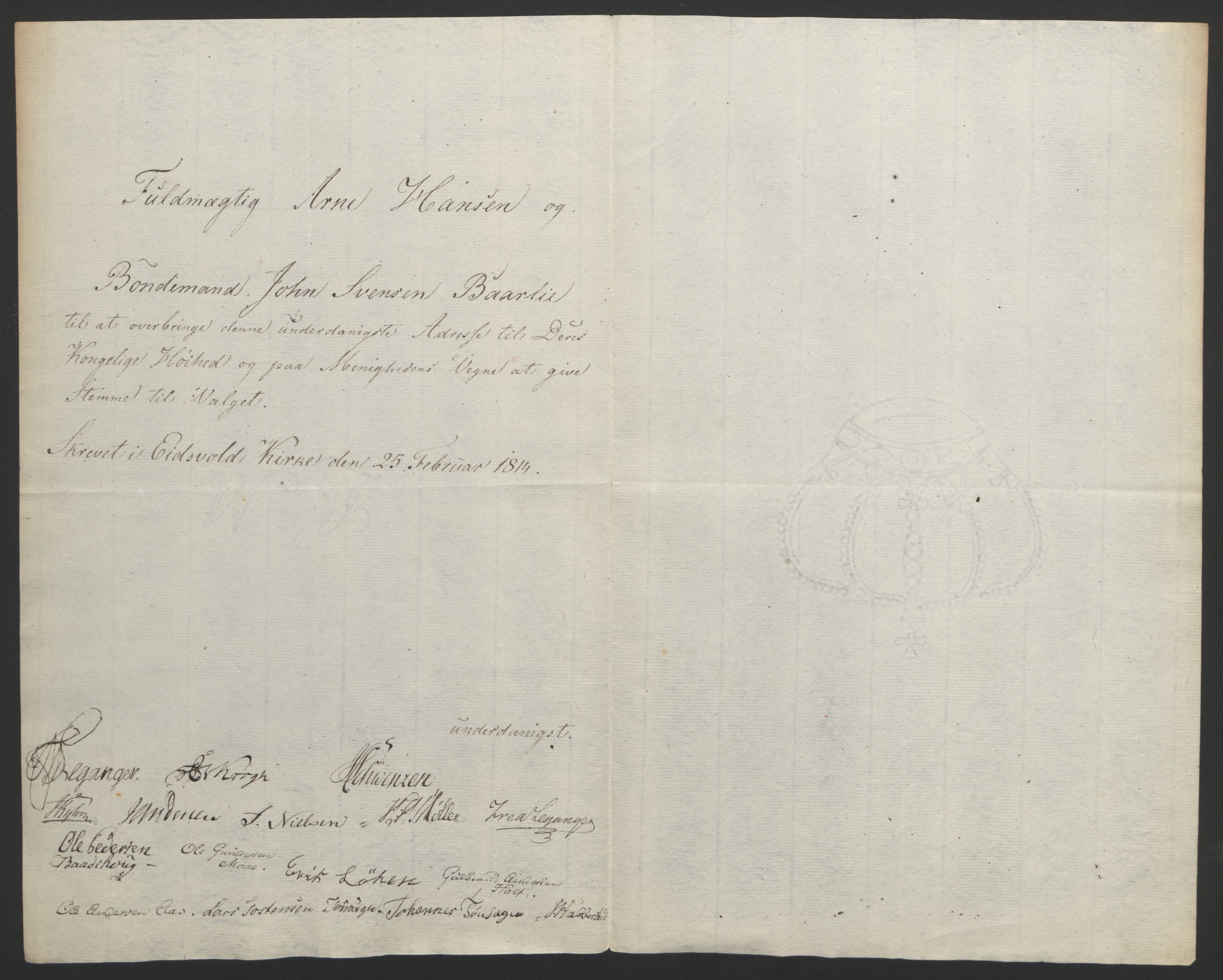 Statsrådssekretariatet, RA/S-1001/D/Db/L0007: Fullmakter for Eidsvollsrepresentantene i 1814. , 1814, s. 179