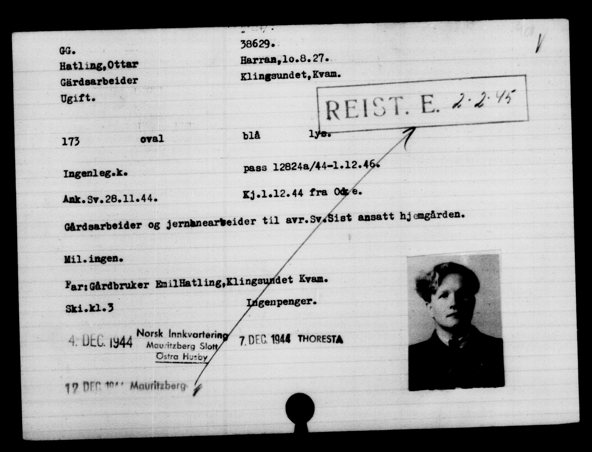 Utenriksstasjonene, Legasjonen i Stockholm, Flyktningkontoret, AV/RA-S-6753/V/Va/L0015: Kjesäterkartoteket, flyktninger med registreringsnr. 37800-40770, 1940-1945, s. 850