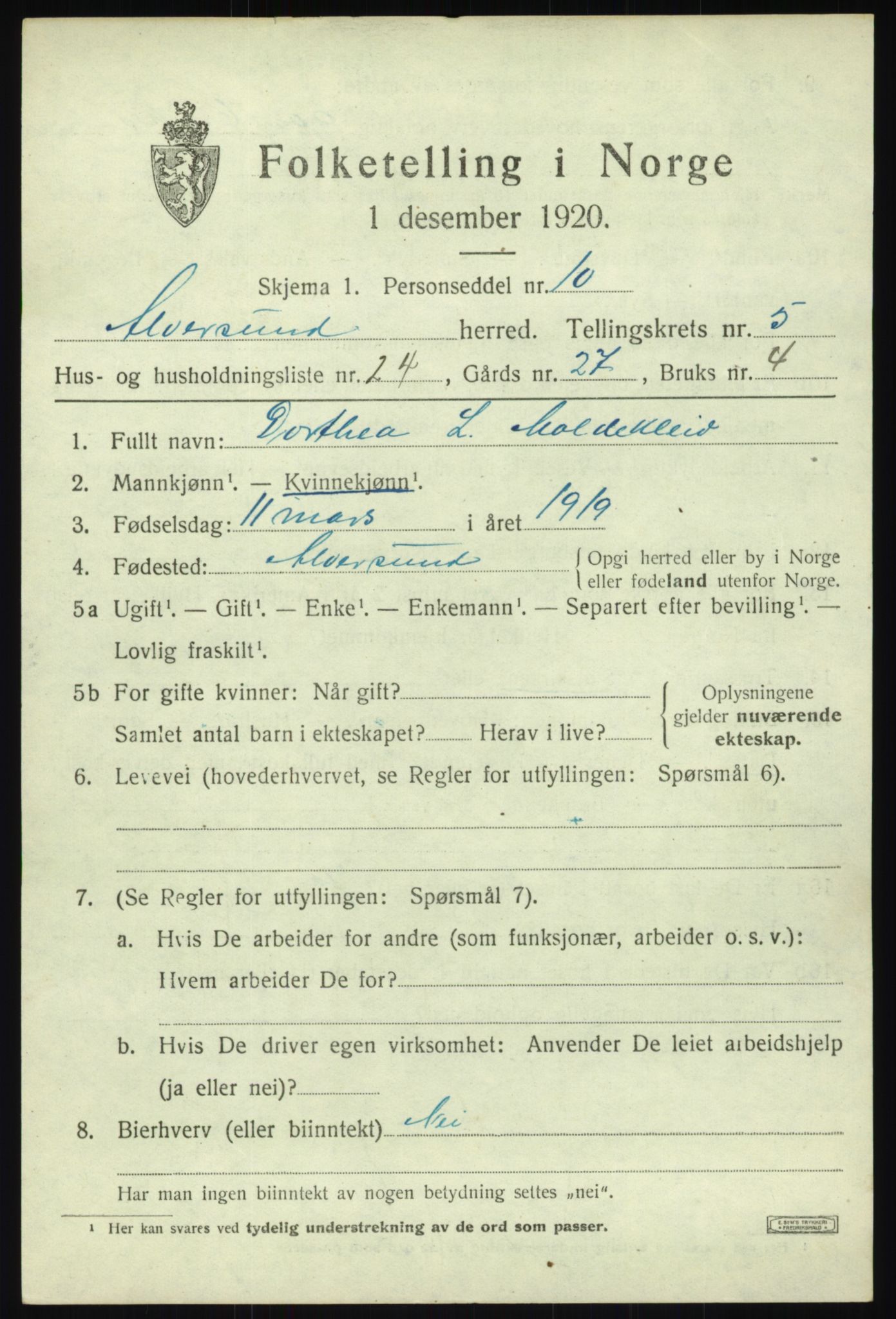 SAB, Folketelling 1920 for 1257 Alversund herred, 1920, s. 4312