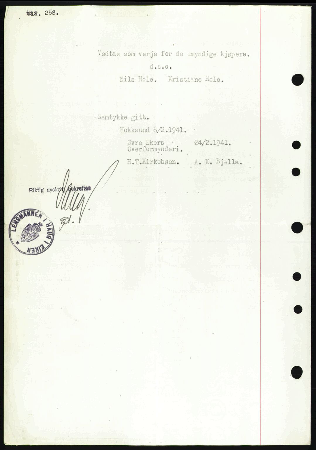 Eiker, Modum og Sigdal sorenskriveri, SAKO/A-123/G/Ga/Gab/L0043: Pantebok nr. A13, 1940-1941, Dagboknr: 411/1941