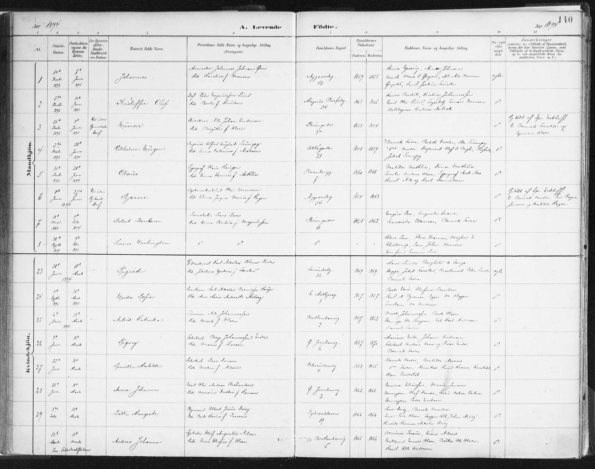 Johanneskirken sokneprestembete, AV/SAB-A-76001/H/Haa/L0001: Ministerialbok nr. A 1, 1885-1900, s. 140