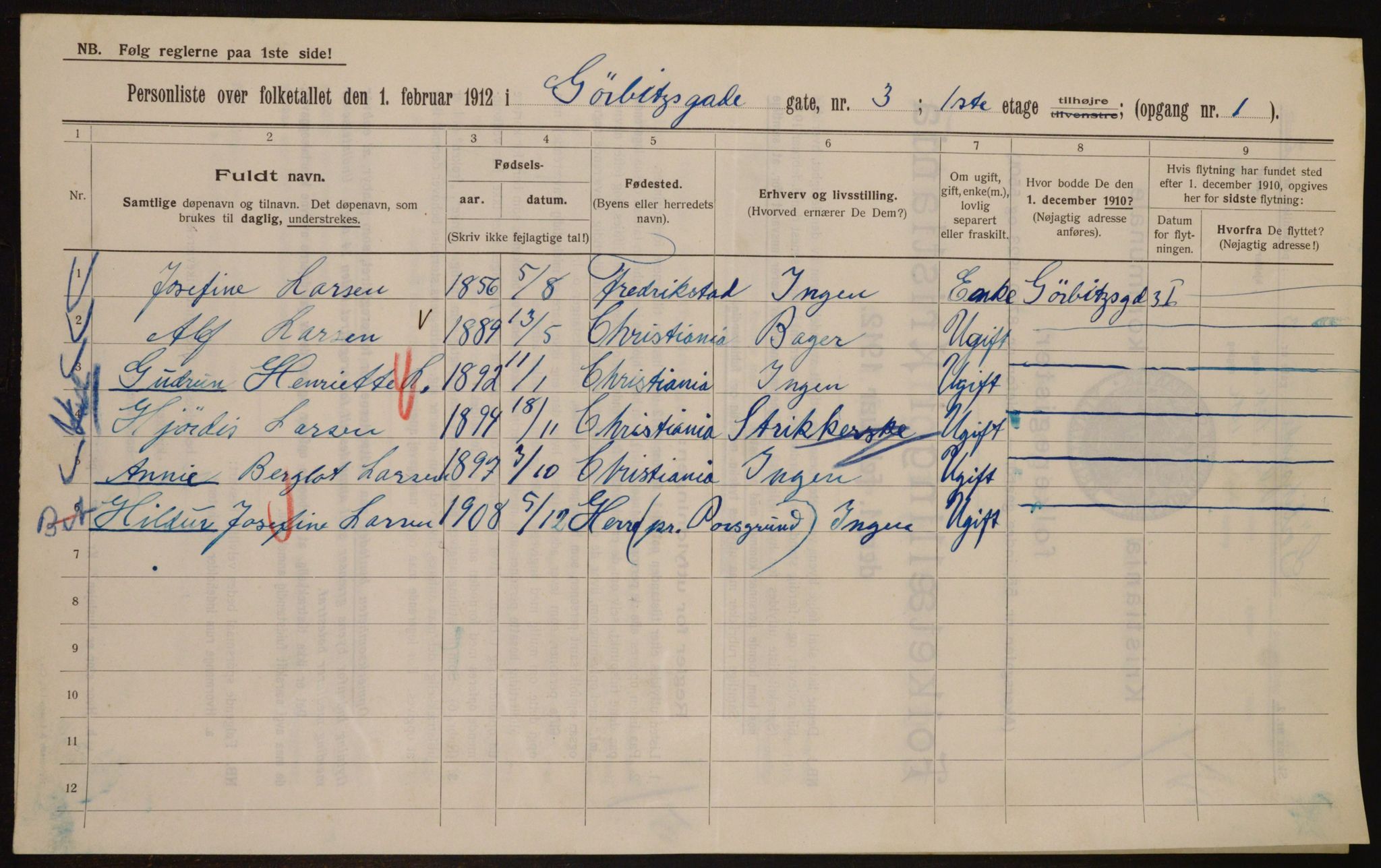 OBA, Kommunal folketelling 1.2.1912 for Kristiania, 1912, s. 32701