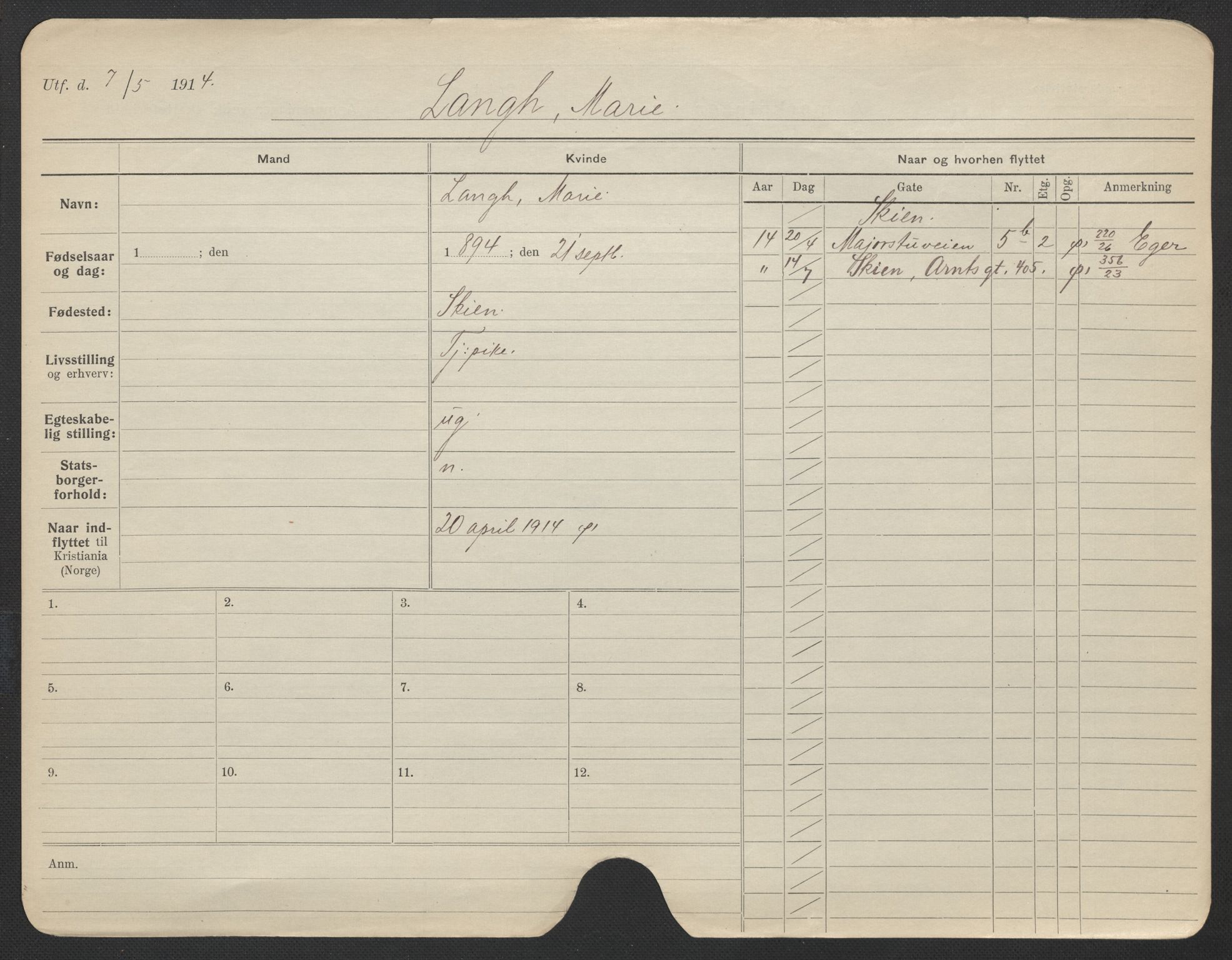Oslo folkeregister, Registerkort, AV/SAO-A-11715/F/Fa/Fac/L0019: Kvinner, 1906-1914, s. 733a