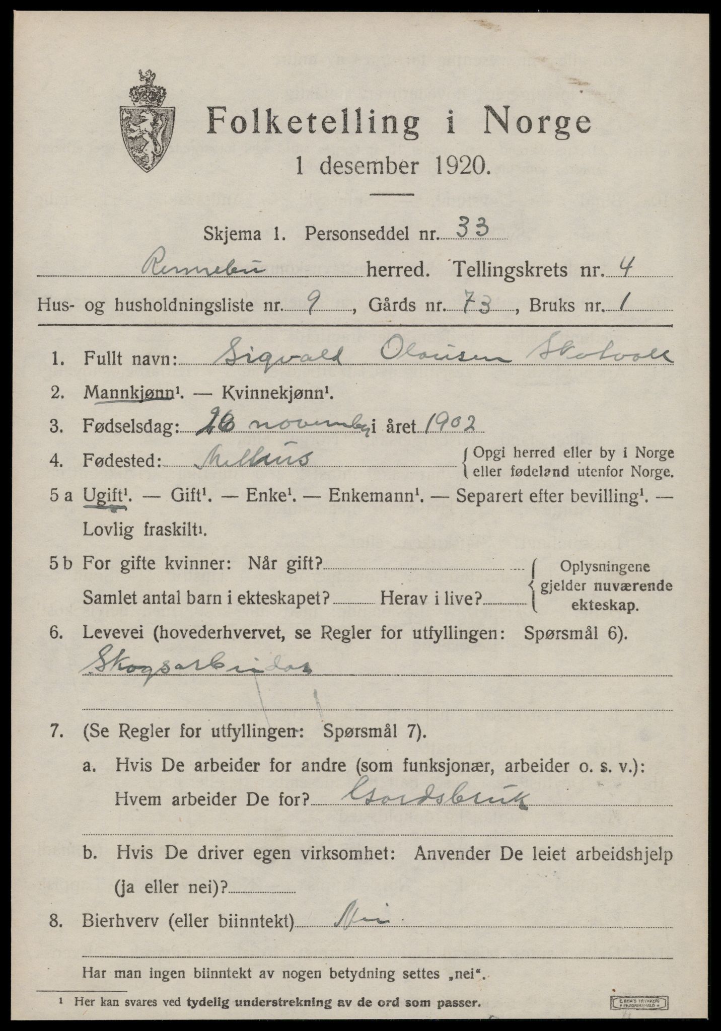 SAT, Folketelling 1920 for 1635 Rennebu herred, 1920, s. 2714