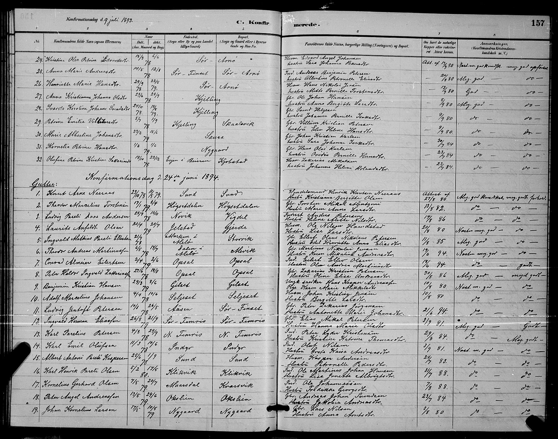 Ministerialprotokoller, klokkerbøker og fødselsregistre - Nordland, AV/SAT-A-1459/805/L0108: Klokkerbok nr. 805C04, 1885-1899, s. 157