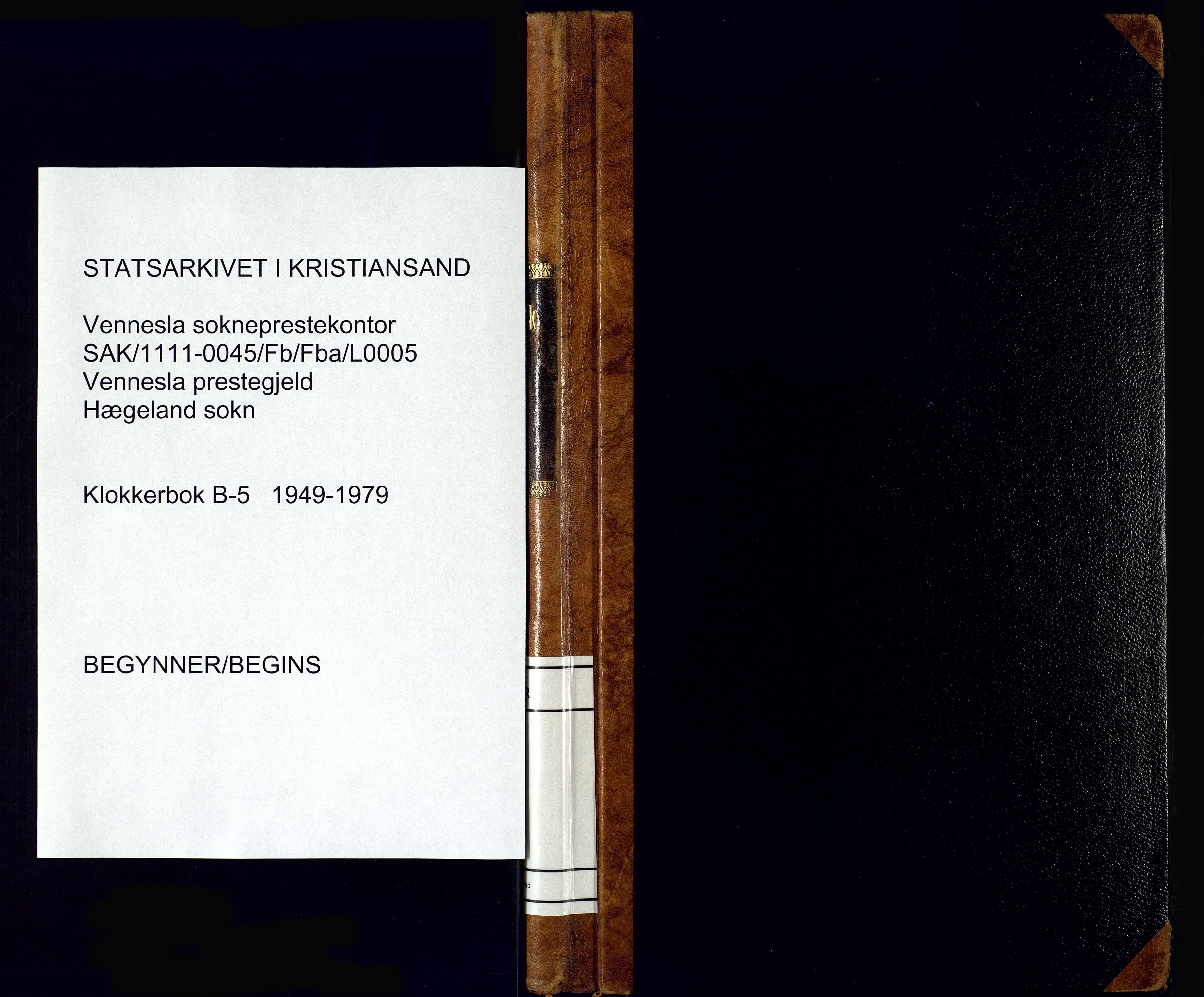 Vennesla sokneprestkontor, SAK/1111-0045/Fb/Fba/L0005: Klokkerbok nr. B-5, 1949-1979
