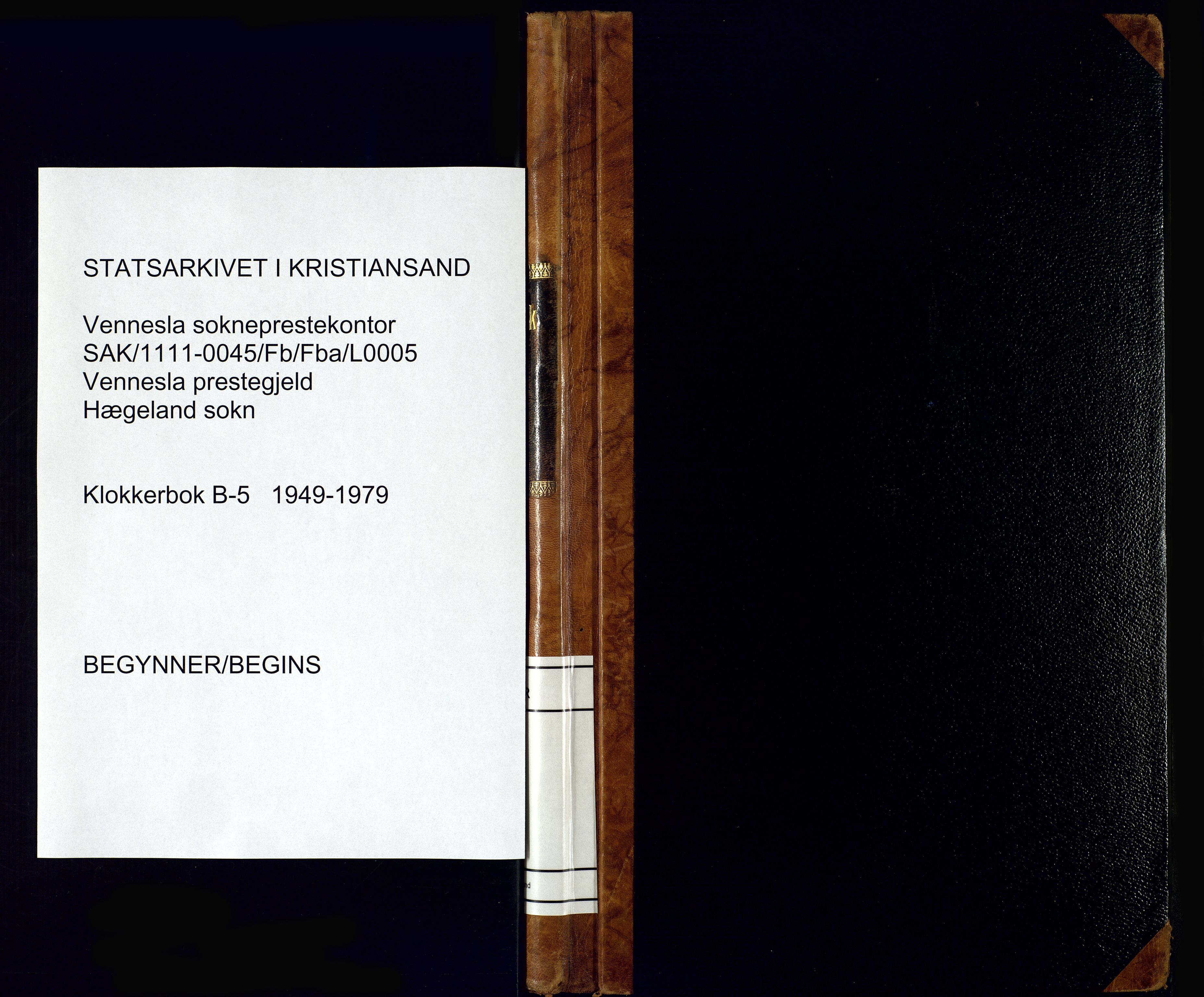 Vennesla sokneprestkontor, AV/SAK-1111-0045/Fb/Fba/L0005: Klokkerbok nr. B 5, 1949-1979