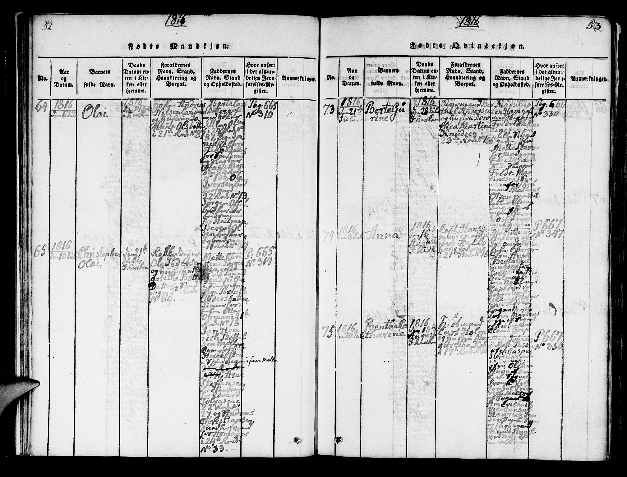 Korskirken sokneprestembete, SAB/A-76101/H/Hab: Klokkerbok nr. A 1b, 1815-1821, s. 52-53