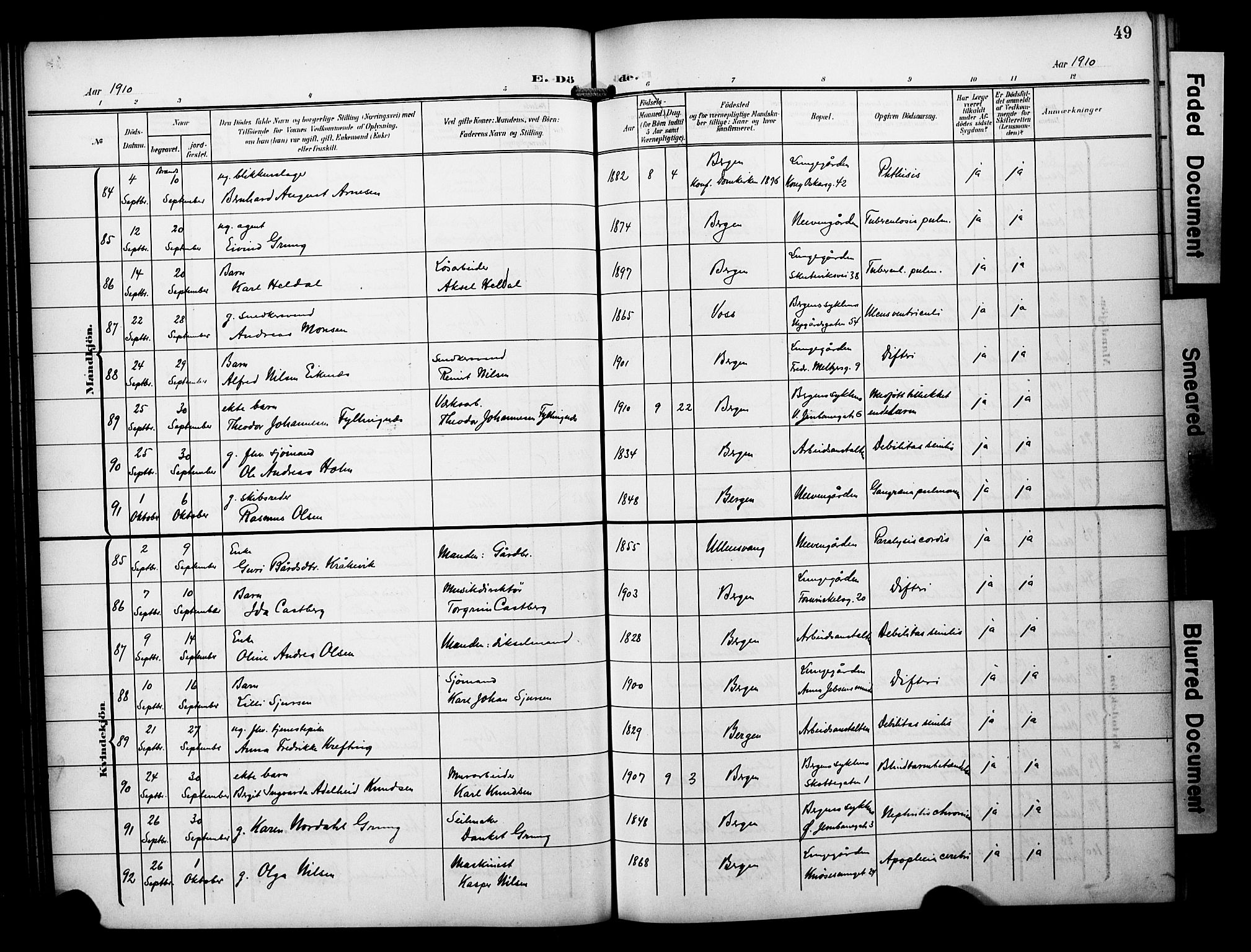 Bergen kommunale pleiehjem - stiftelsespresten, AV/SAB-A-100281: Ministerialbok nr. A 6, 1908-1920, s. 49