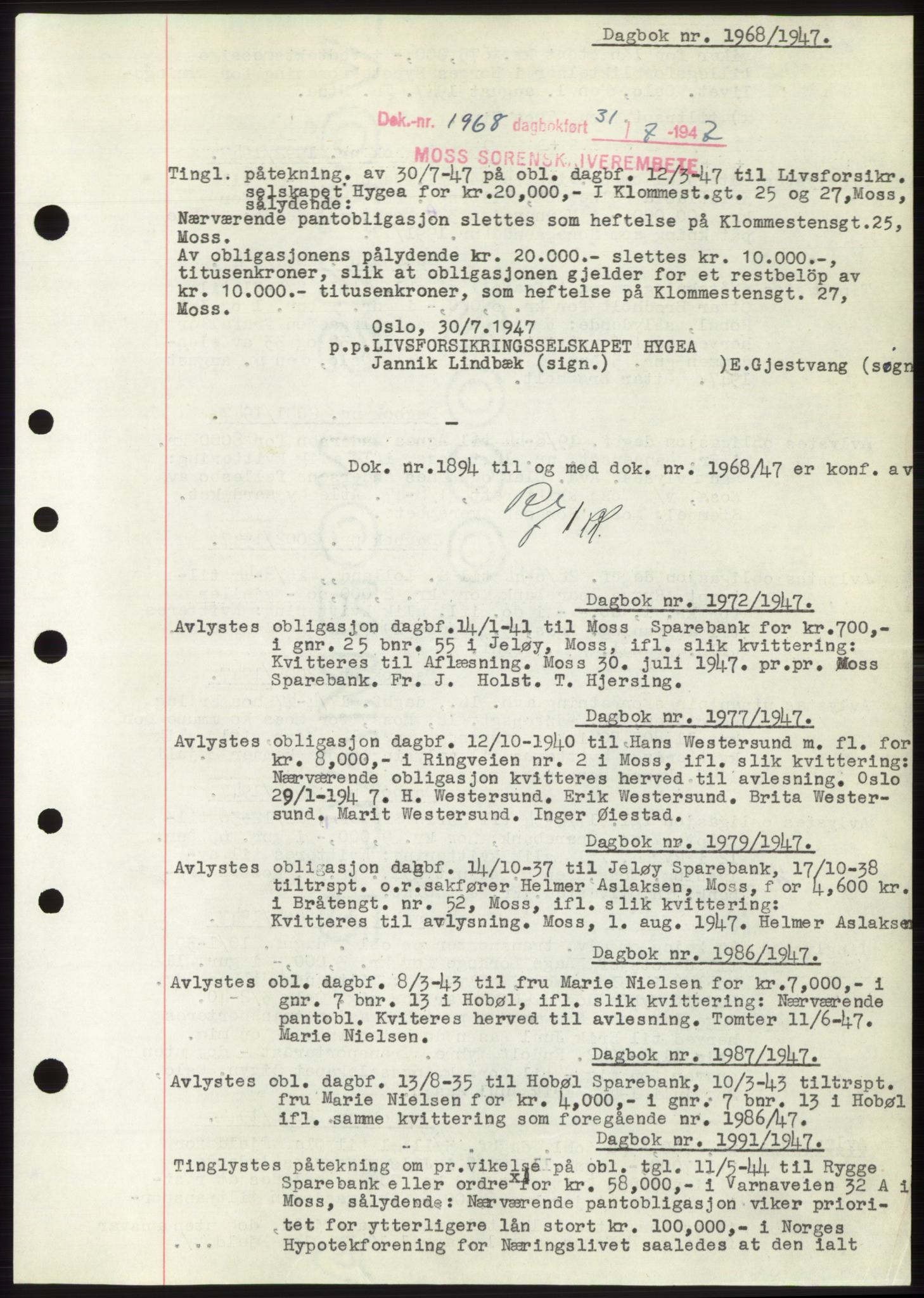 Moss sorenskriveri, SAO/A-10168: Pantebok nr. C10, 1938-1950, Dagboknr: 1968/1947