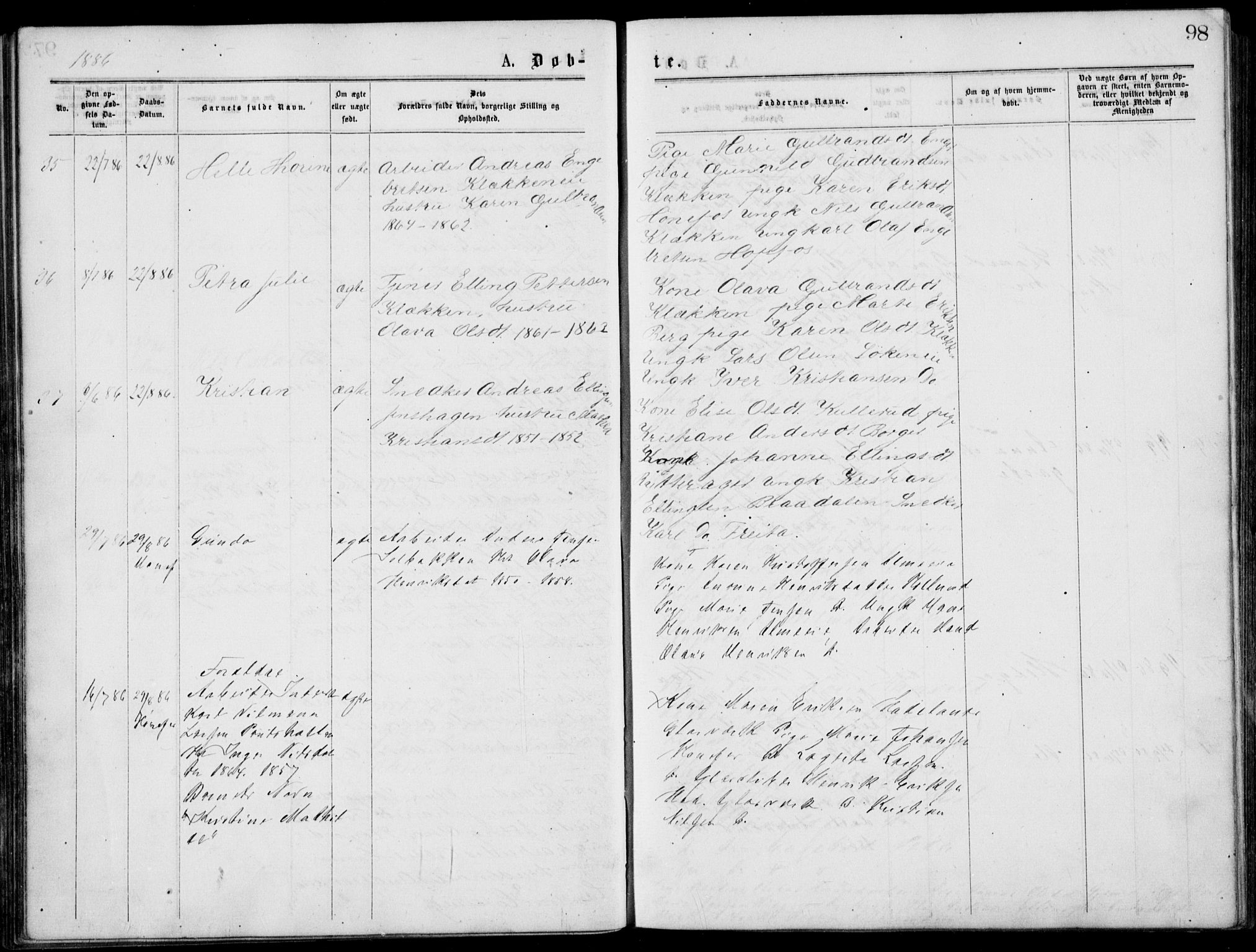 Norderhov kirkebøker, AV/SAKO-A-237/G/Gb/L0001: Klokkerbok nr. II 1, 1876-1899, s. 98