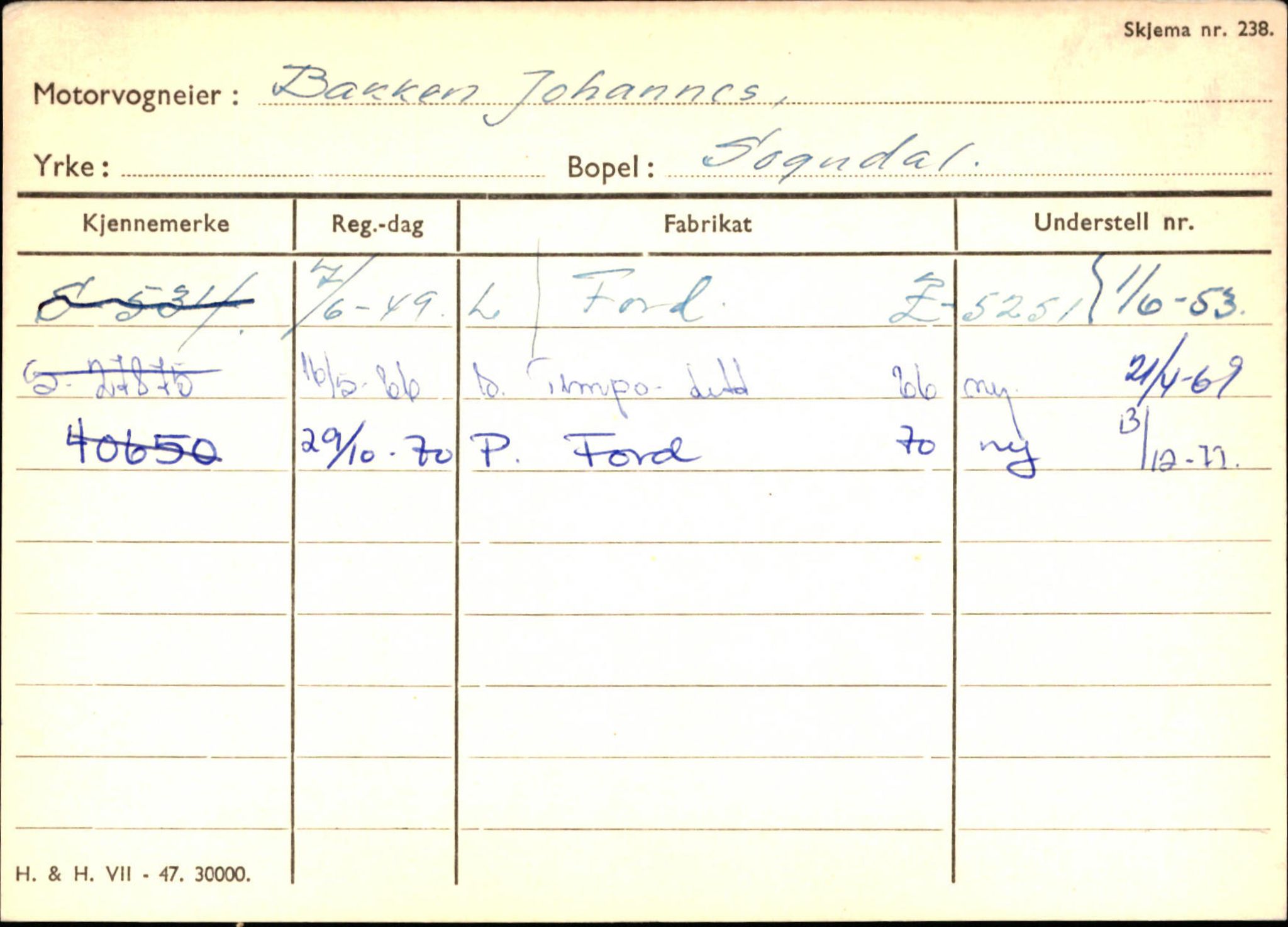 Statens vegvesen, Sogn og Fjordane vegkontor, AV/SAB-A-5301/4/F/L0124: Eigarregister Sogndal A-U, 1945-1975, s. 44