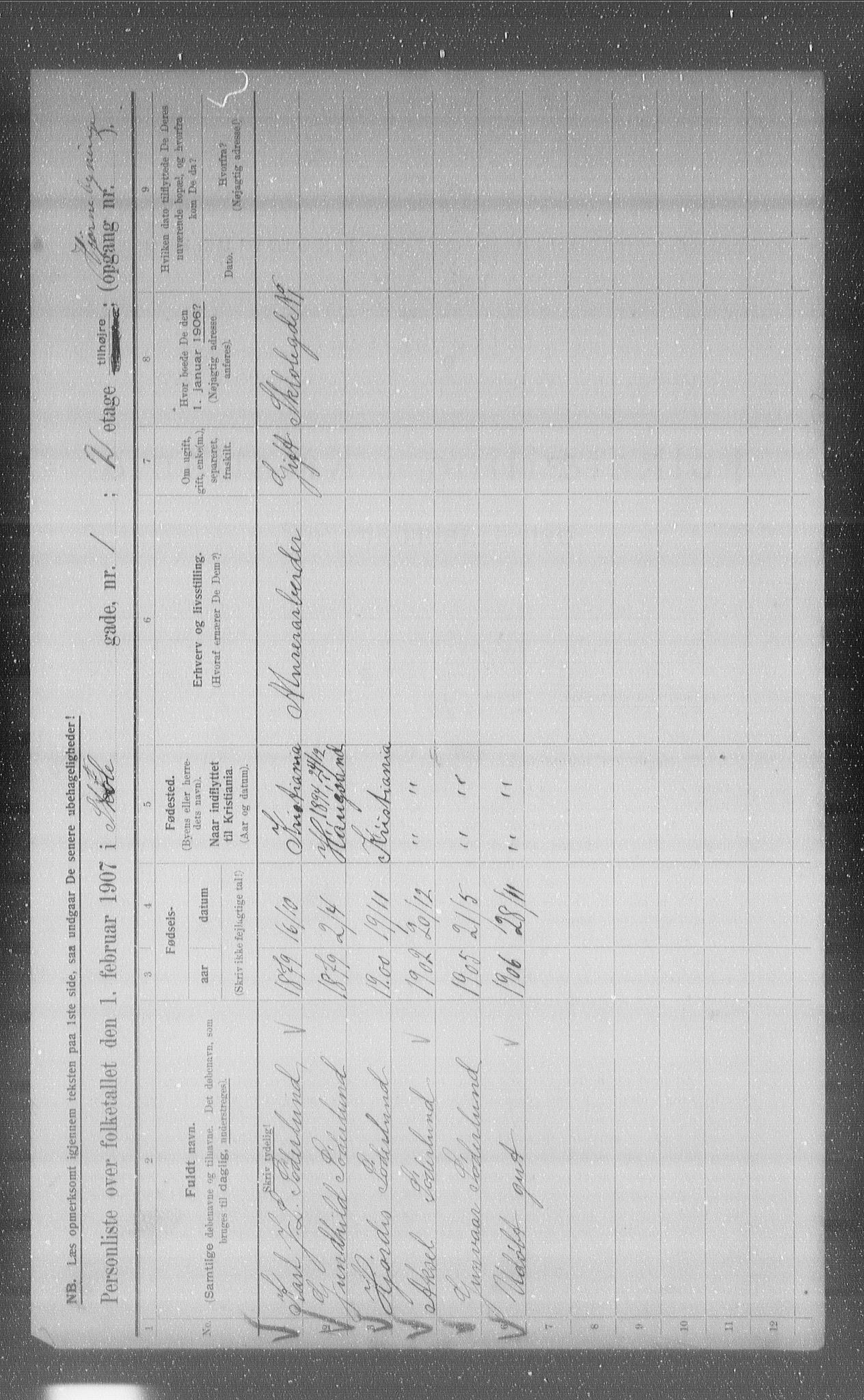 OBA, Kommunal folketelling 1.2.1907 for Kristiania kjøpstad, 1907, s. 49120