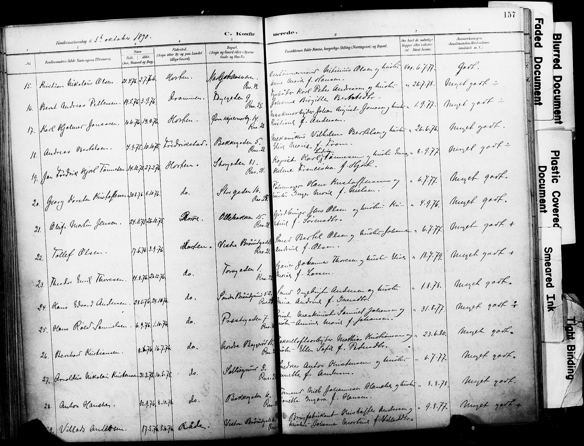 Horten kirkebøker, AV/SAKO-A-348/F/Fa/L0004: Ministerialbok nr. 4, 1888-1895, s. 157
