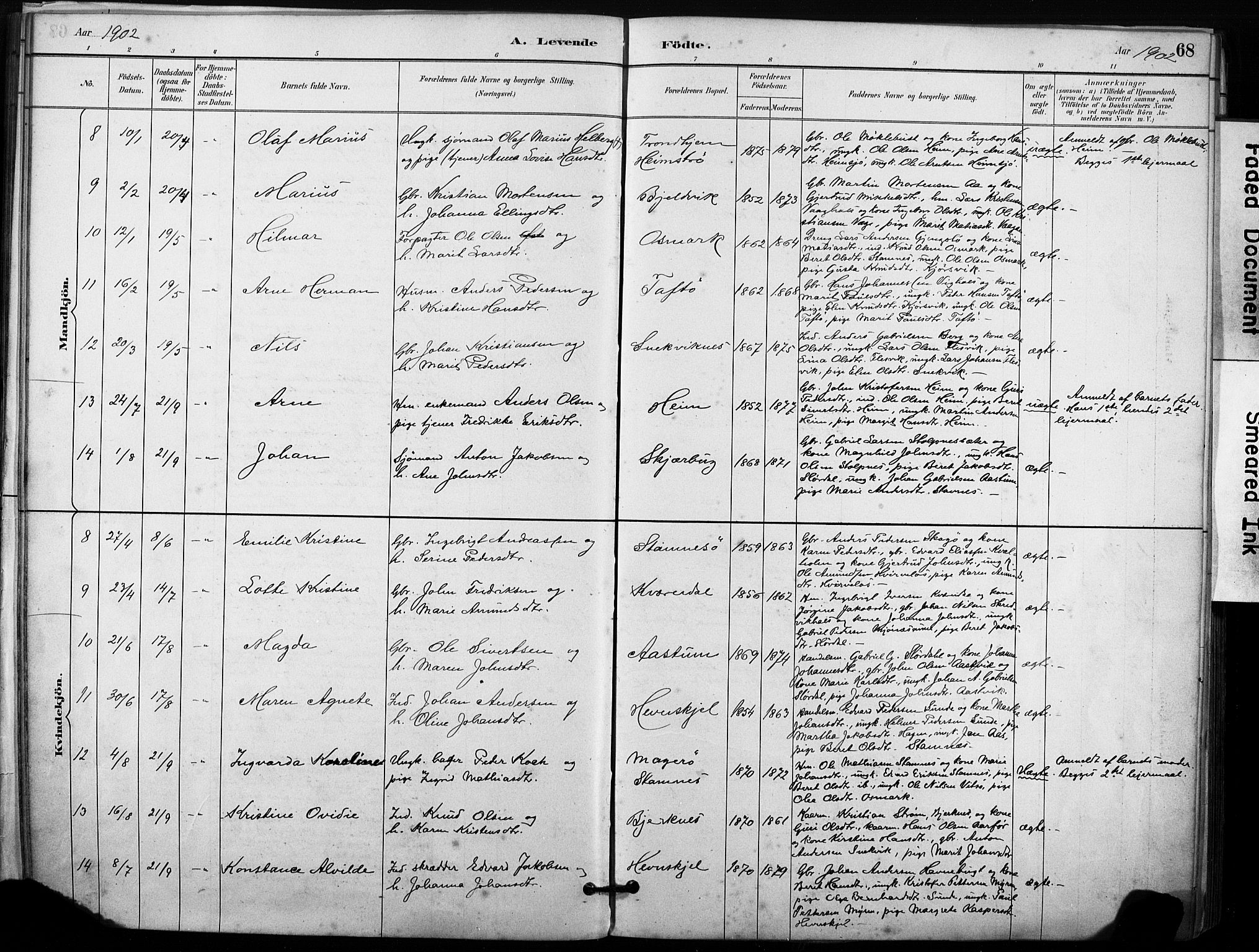 Ministerialprotokoller, klokkerbøker og fødselsregistre - Sør-Trøndelag, AV/SAT-A-1456/633/L0518: Ministerialbok nr. 633A01, 1884-1906, s. 68