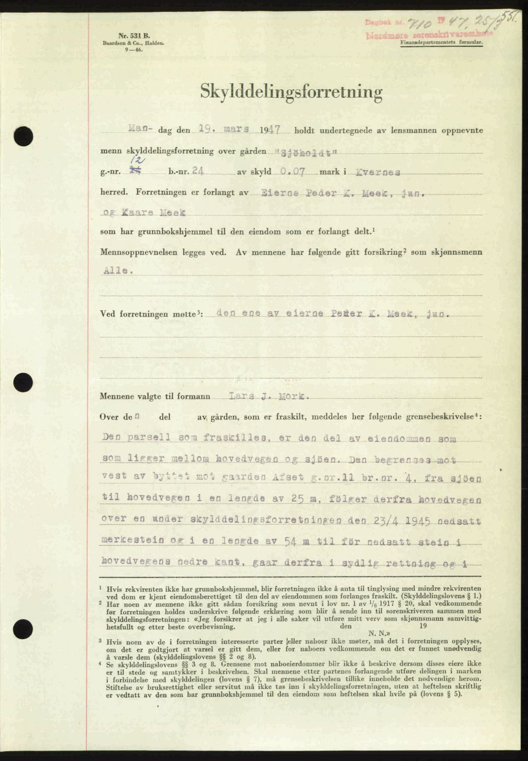 Nordmøre sorenskriveri, SAT/A-4132/1/2/2Ca: Pantebok nr. A104, 1947-1947, Dagboknr: 710/1947