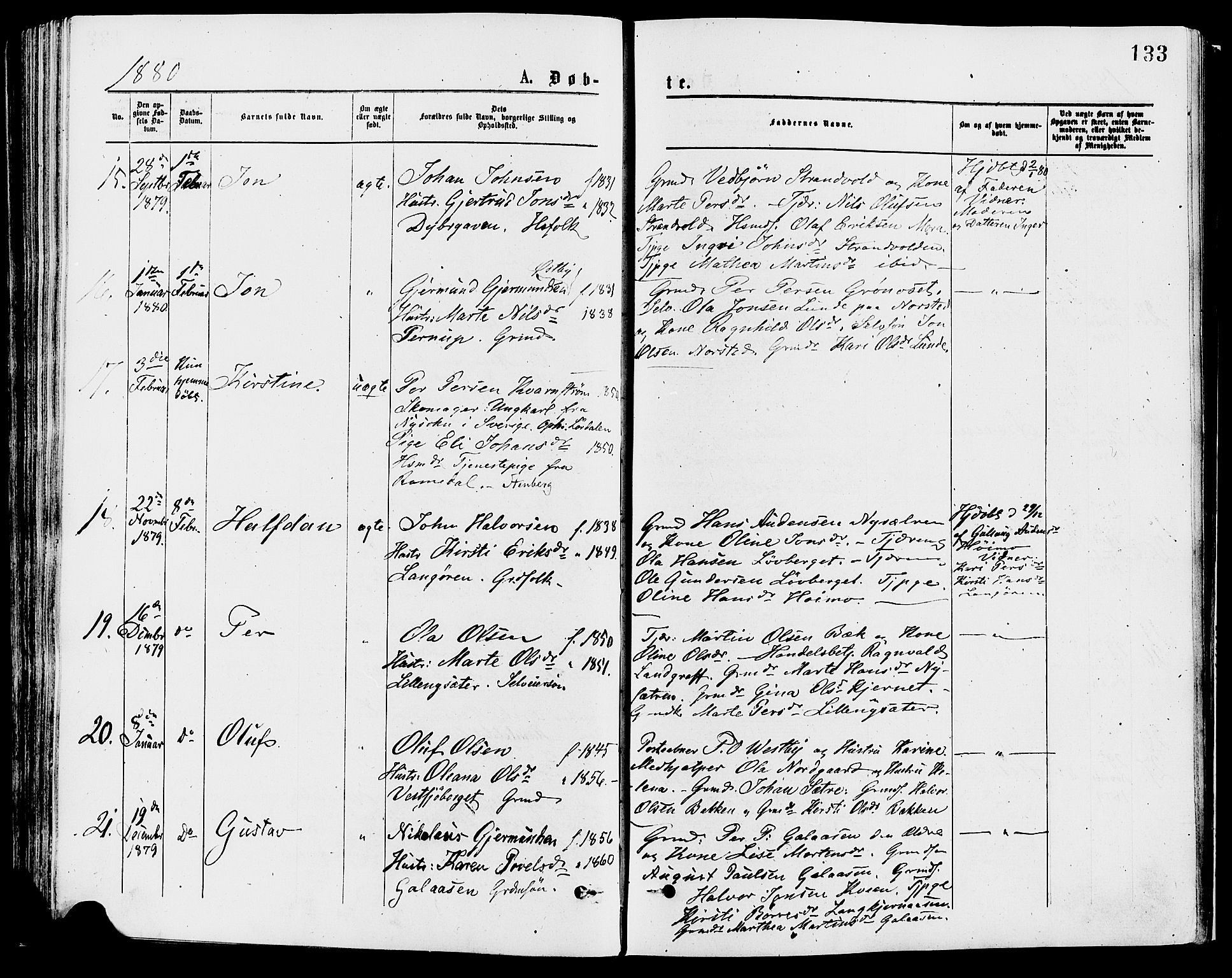 Trysil prestekontor, AV/SAH-PREST-046/H/Ha/Haa/L0007: Ministerialbok nr. 7, 1874-1880, s. 133