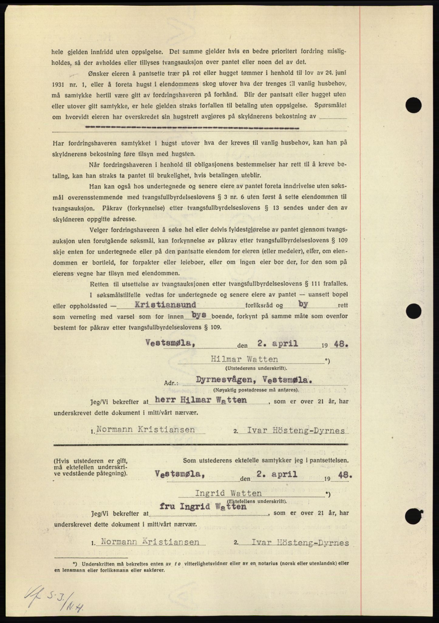 Nordmøre sorenskriveri, AV/SAT-A-4132/1/2/2Ca: Pantebok nr. B98, 1948-1948, Dagboknr: 772/1948