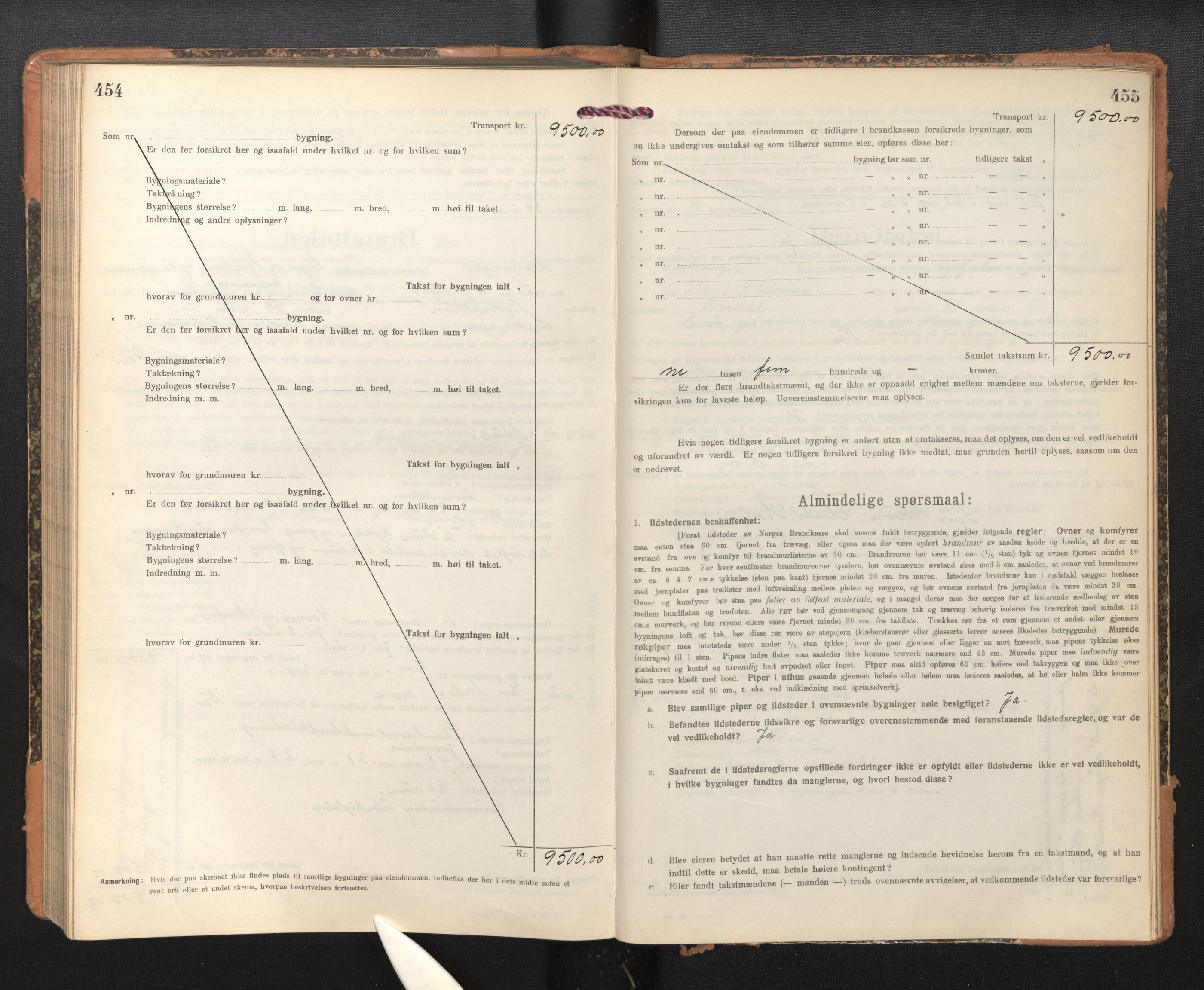 Lensmannen i Leikanger, SAB/A-29201/0012/L0006: Branntakstprotokoll, skjematakst, 1920-1926, s. 454-455