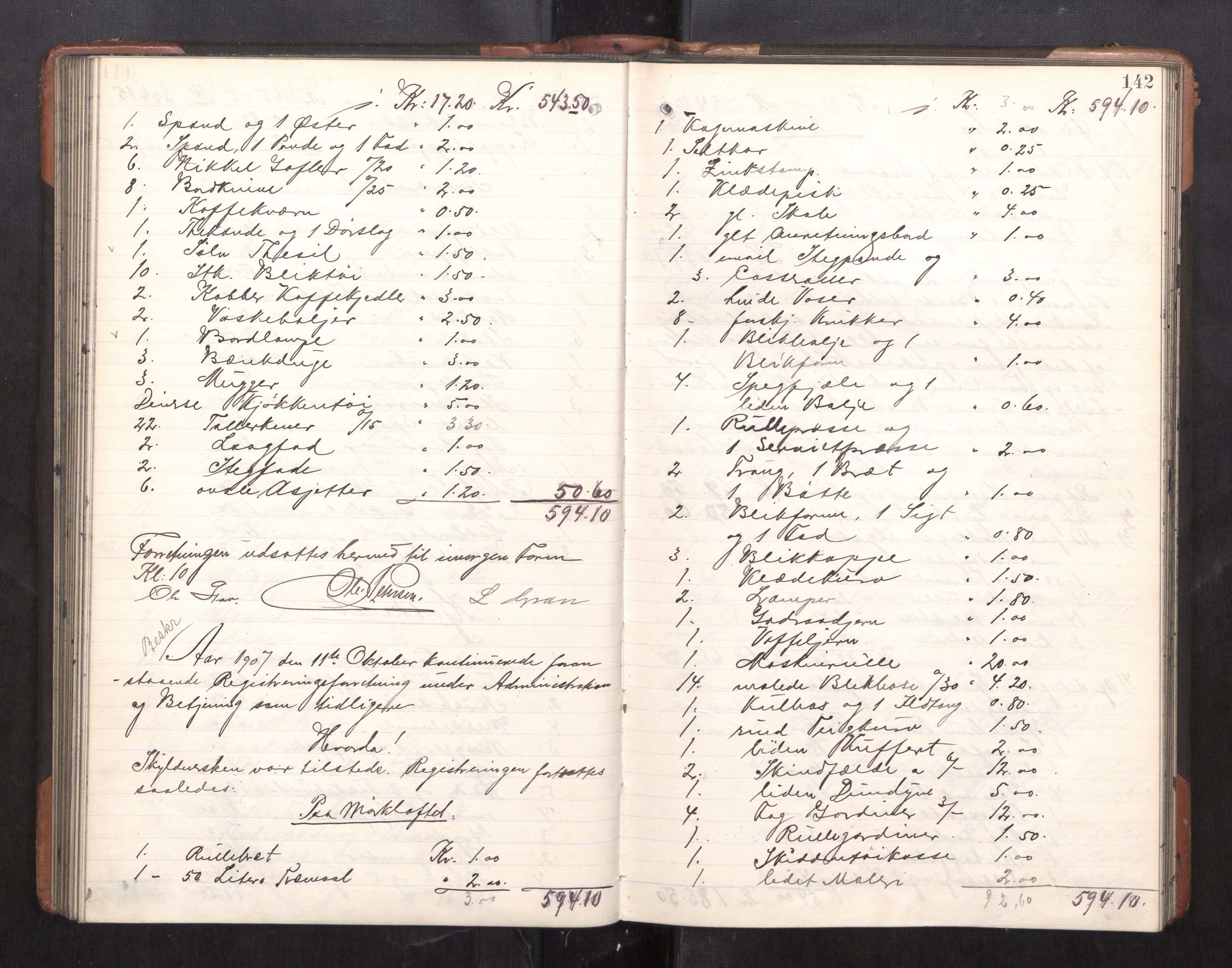 Trondheim byfogd, AV/SAT-A-0003/1/3/3C/L0025: Skifteregistreringsprotokoll - 24/1-14/7. (u/ register), 1906-1909, s. 142