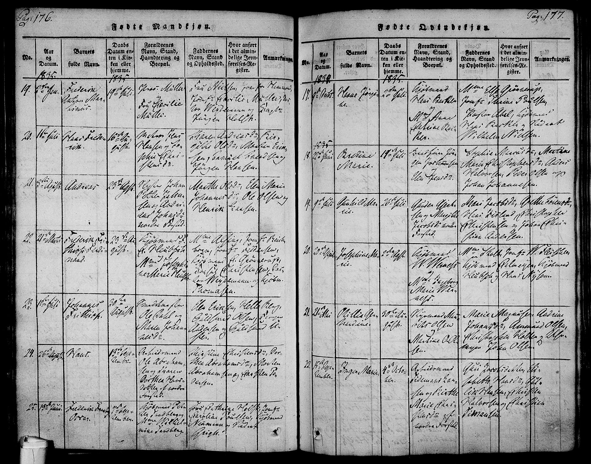 Holmestrand kirkebøker, AV/SAKO-A-346/F/Fa/L0001: Ministerialbok nr. 1, 1814-1840, s. 176-177