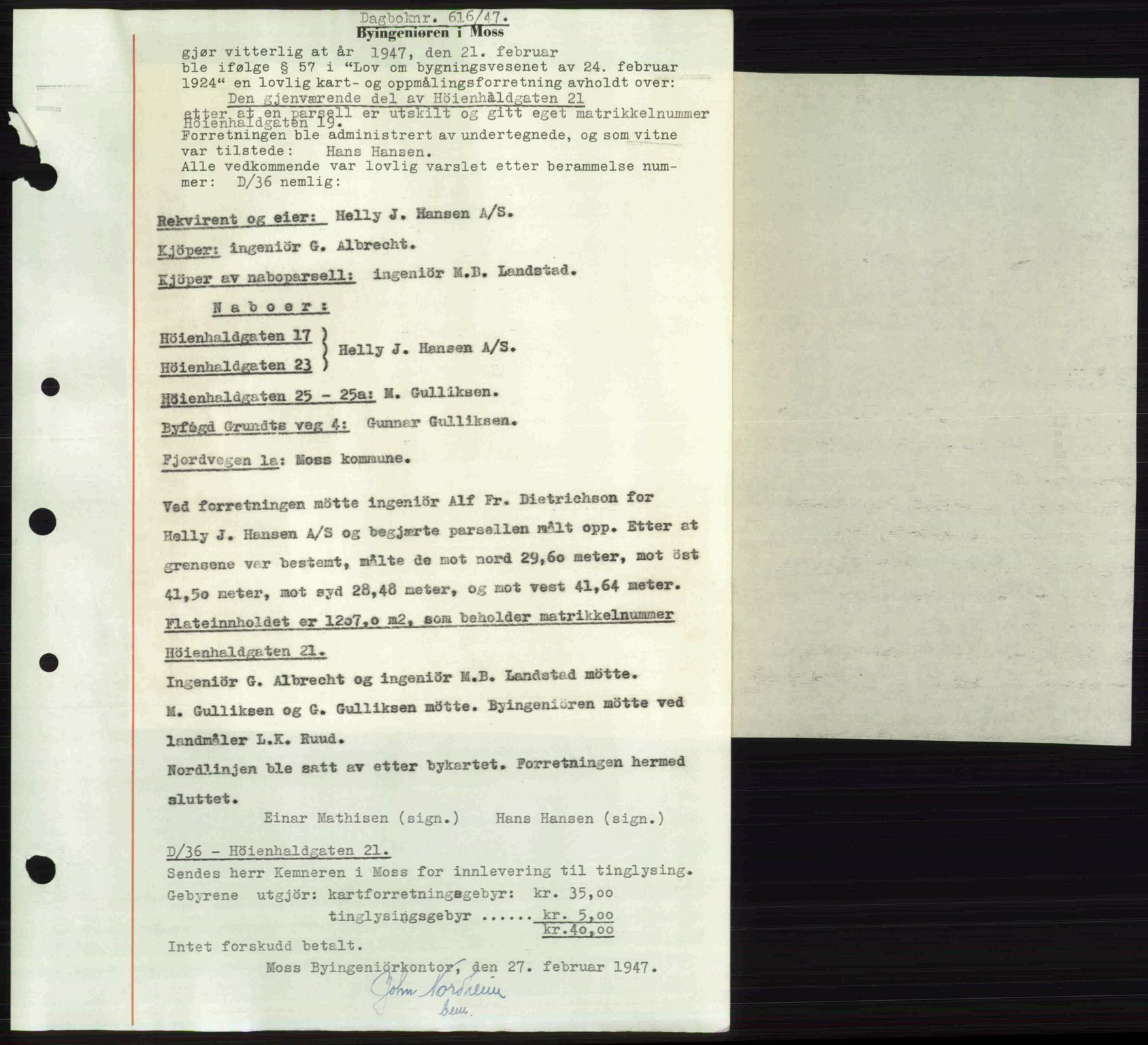 Moss sorenskriveri, SAO/A-10168: Pantebok nr. A17, 1947-1947, Dagboknr: 616/1947