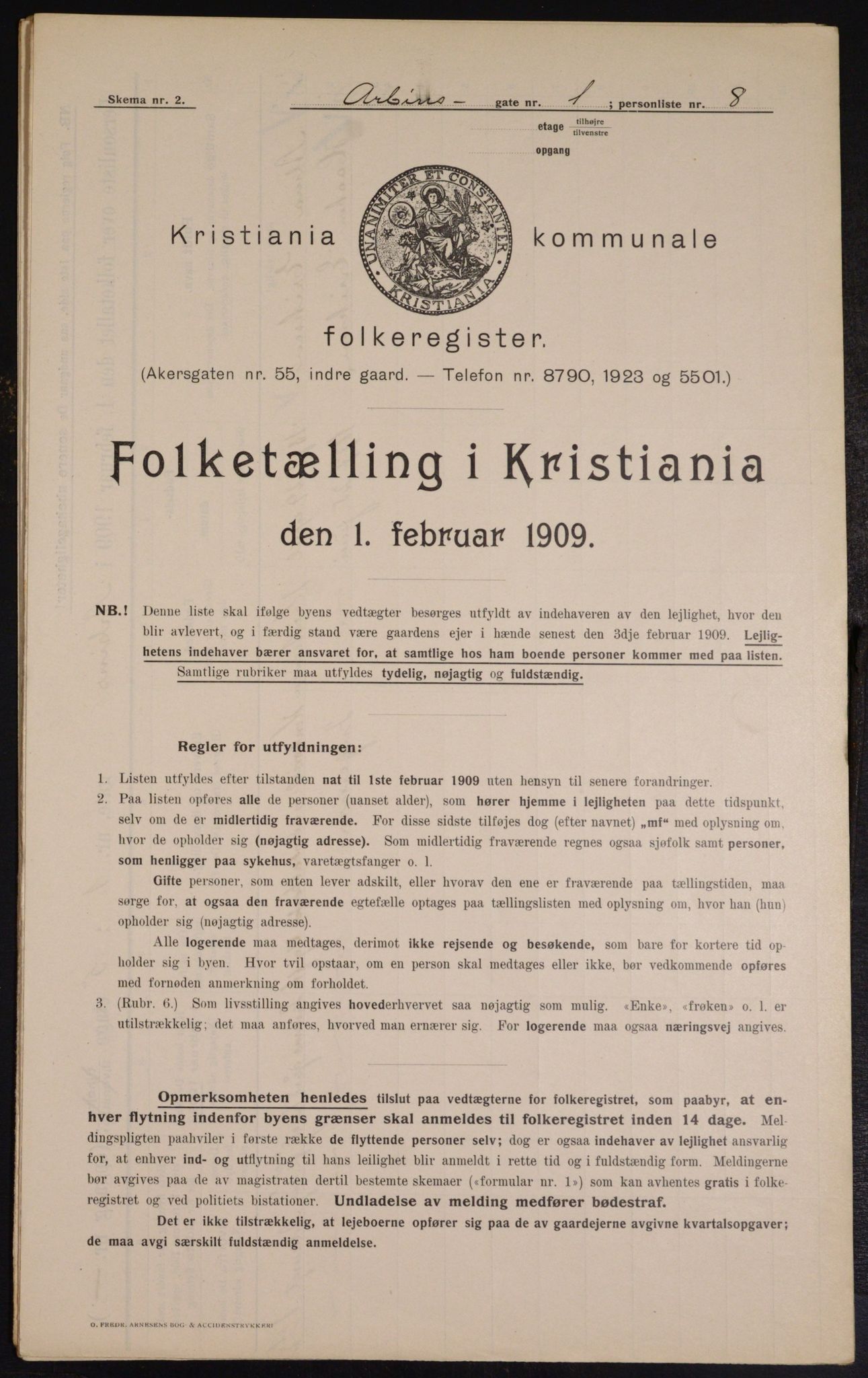 OBA, Kommunal folketelling 1.2.1909 for Kristiania kjøpstad, 1909, s. 1535