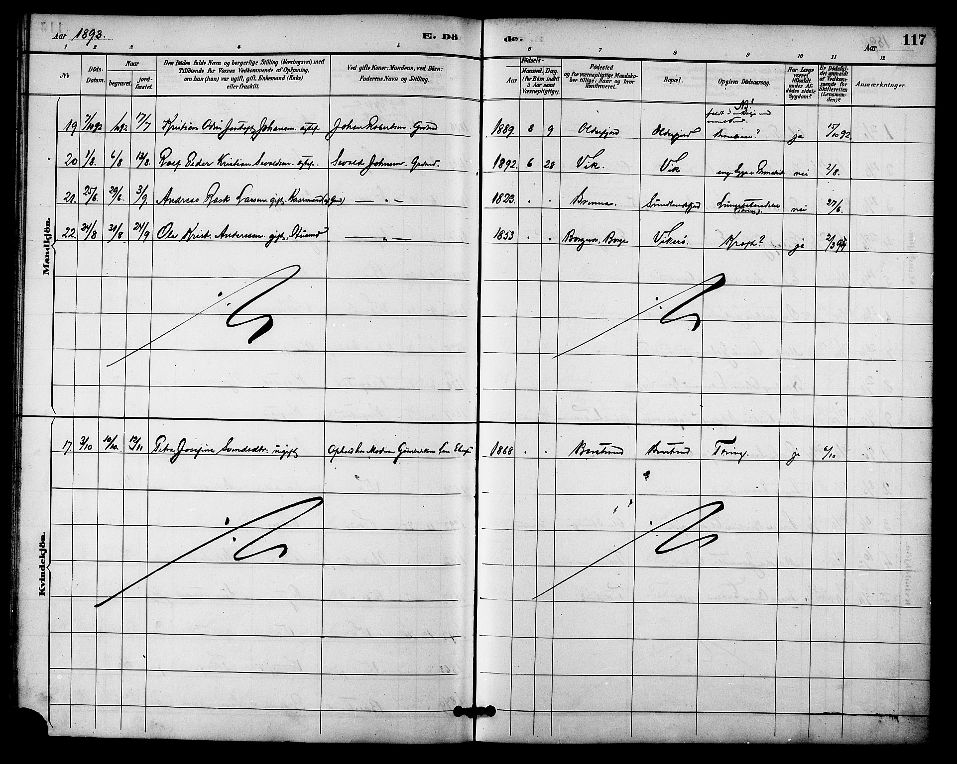 Ministerialprotokoller, klokkerbøker og fødselsregistre - Nordland, SAT/A-1459/876/L1097: Ministerialbok nr. 876A03, 1886-1896, s. 117