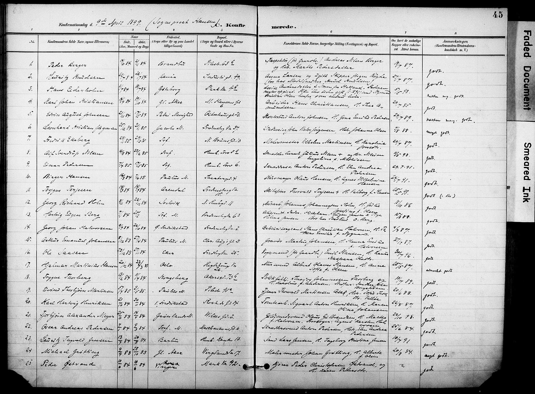 Trefoldighet prestekontor Kirkebøker, AV/SAO-A-10882/F/Fb/L0004: Ministerialbok nr. II 4, 1896-1915, s. 45