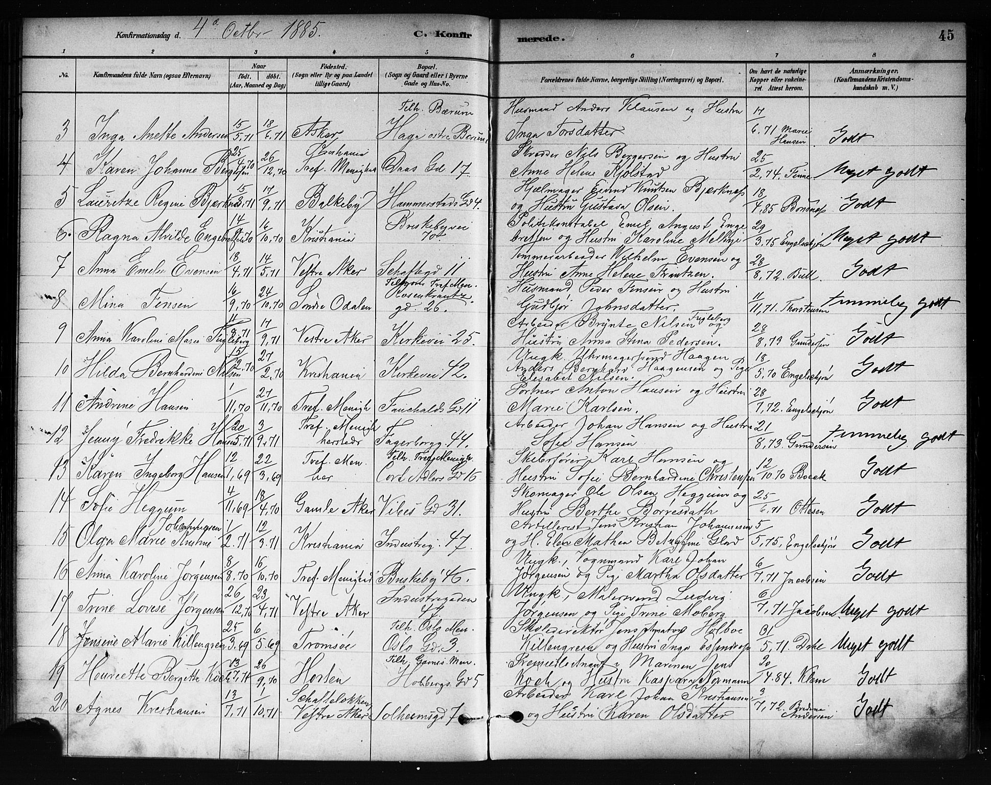 Uranienborg prestekontor Kirkebøker, AV/SAO-A-10877/F/Fa/L0002: Ministerialbok nr. 2, 1880-1896, s. 45