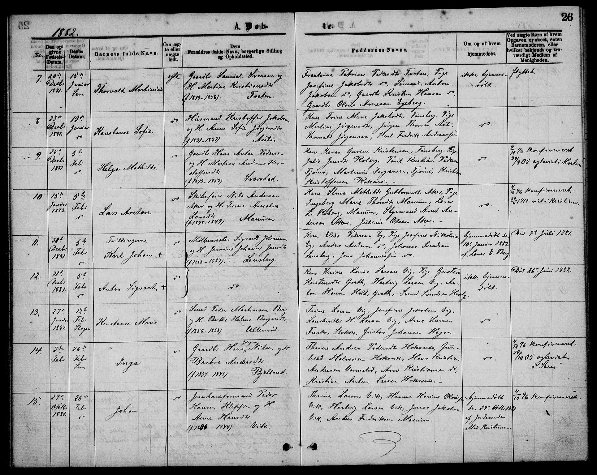 Sem kirkebøker, AV/SAKO-A-5/G/Ga/L0005: Klokkerbok nr. I 5, 1877-1889, s. 26