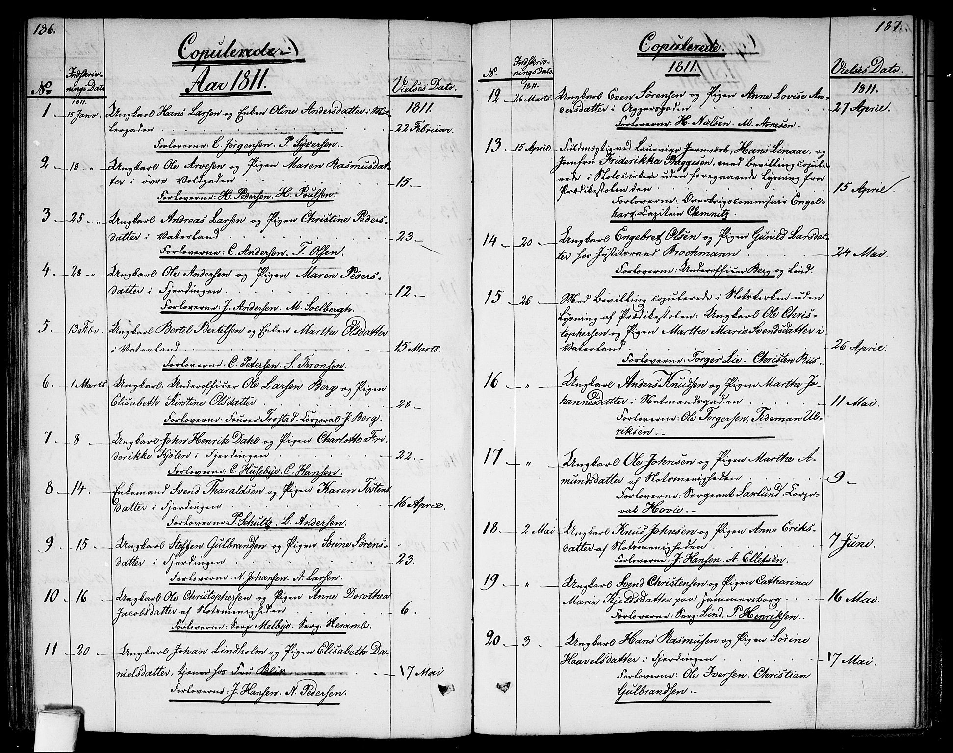 Garnisonsmenigheten Kirkebøker, SAO/A-10846/G/Ga/L0002: Klokkerbok nr. 2, 1810-1814, s. 186-187