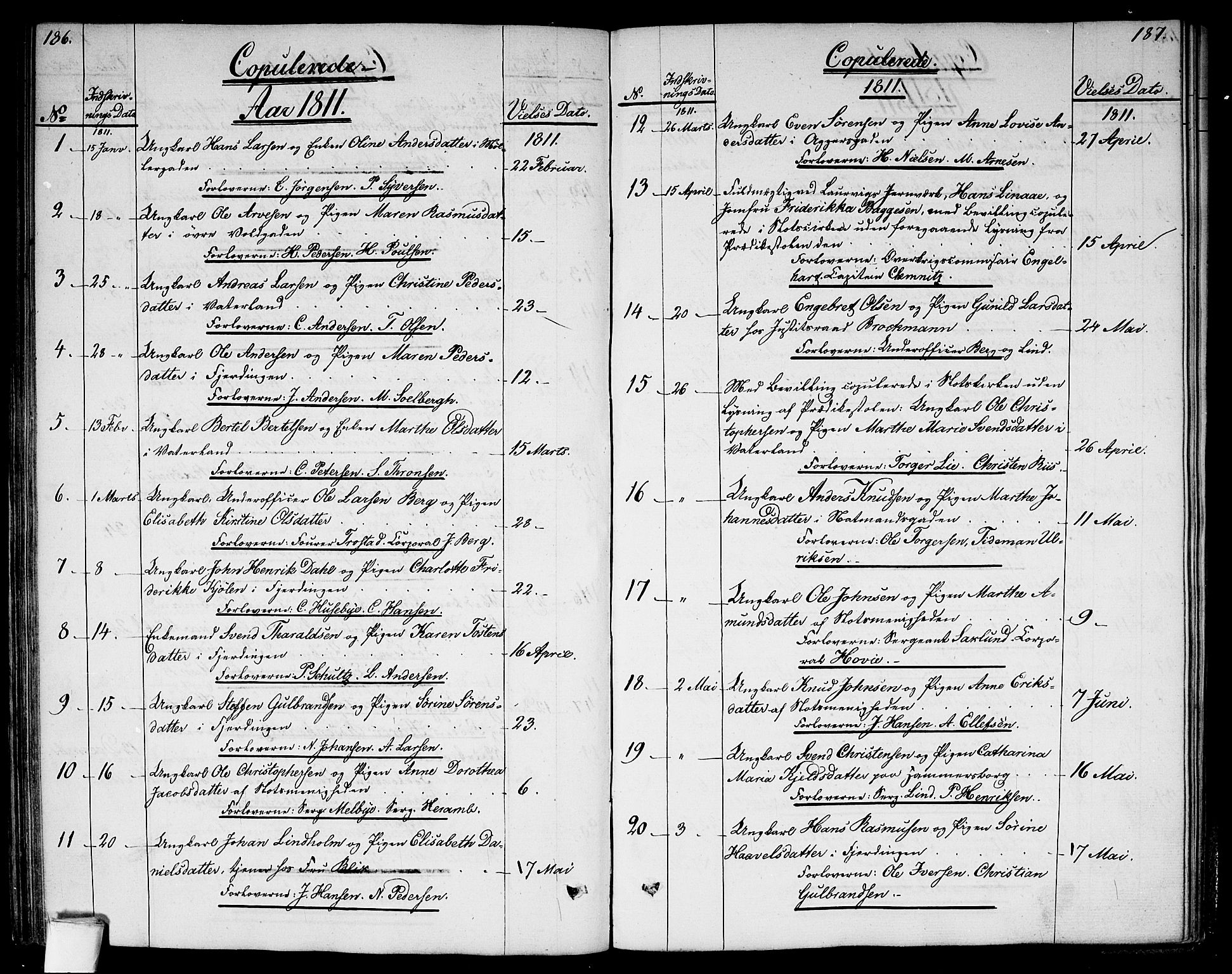 Garnisonsmenigheten Kirkebøker, AV/SAO-A-10846/G/Ga/L0002: Klokkerbok nr. 2, 1810-1814, s. 186-187