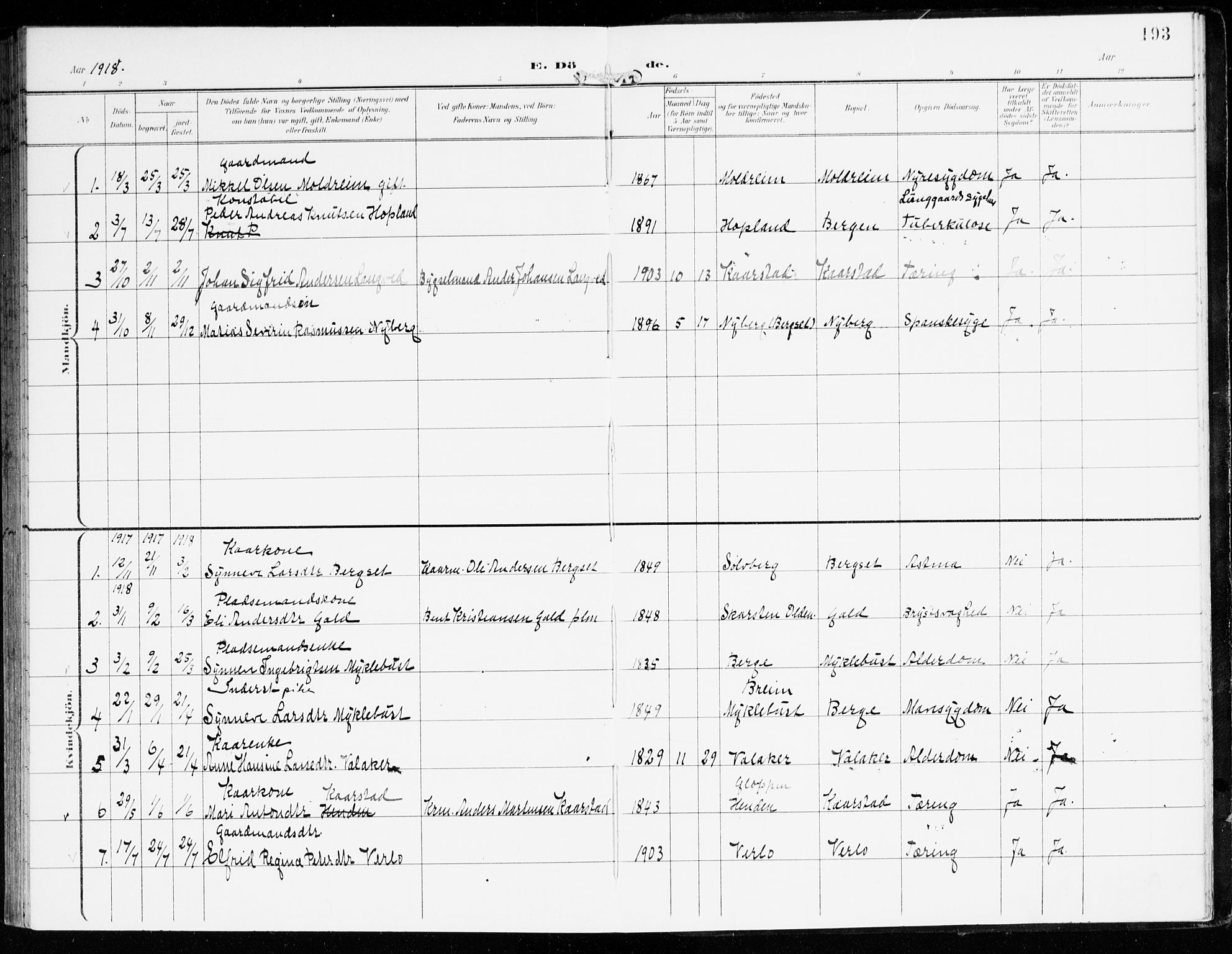 Innvik sokneprestembete, SAB/A-80501: Ministerialbok nr. D 2, 1900-1921, s. 193