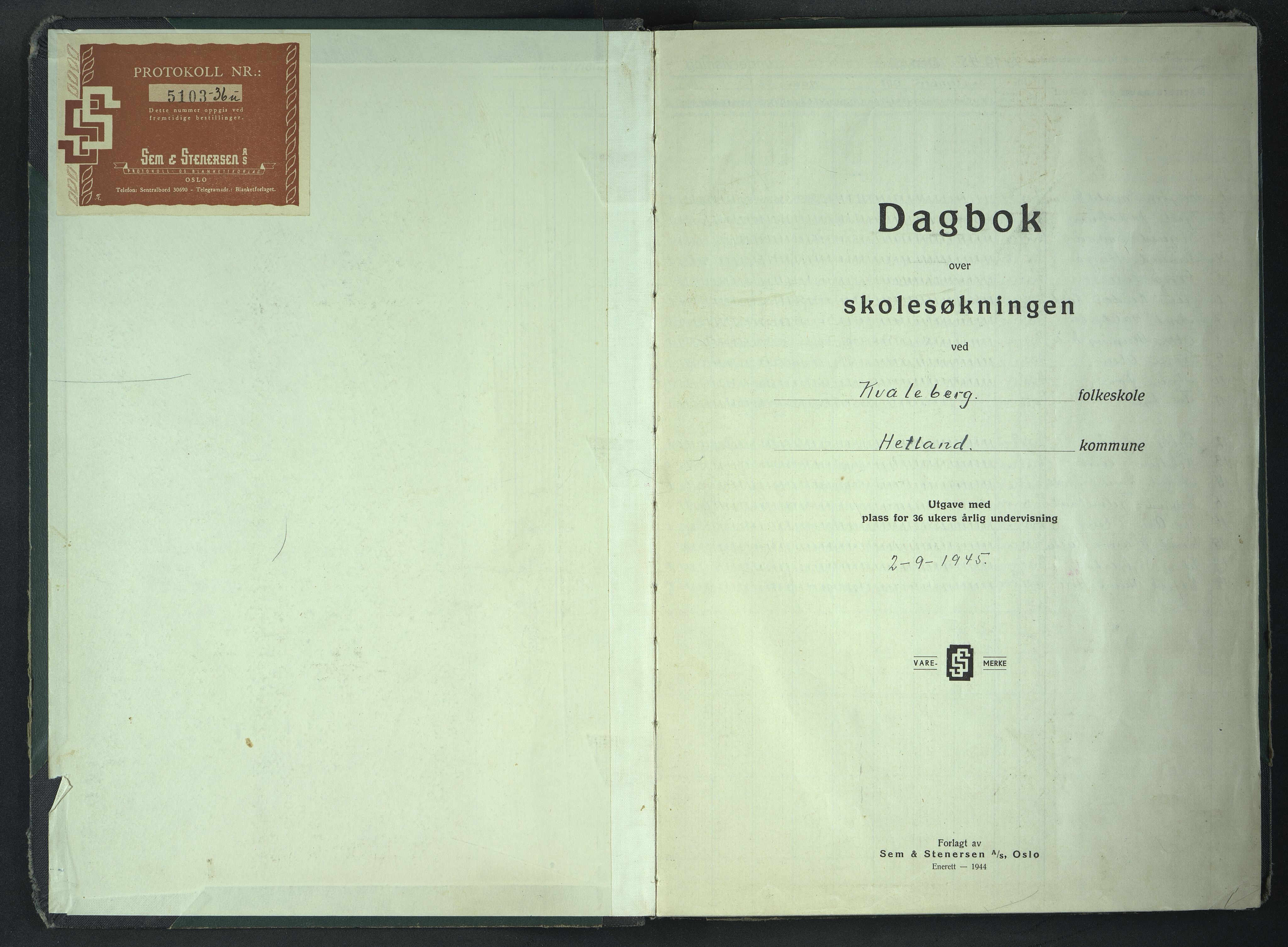 Hetland kommune. Kvaleberg skole, BYST/A-0145/G/Ga/L0023: Klassedagbok, 1945-1959