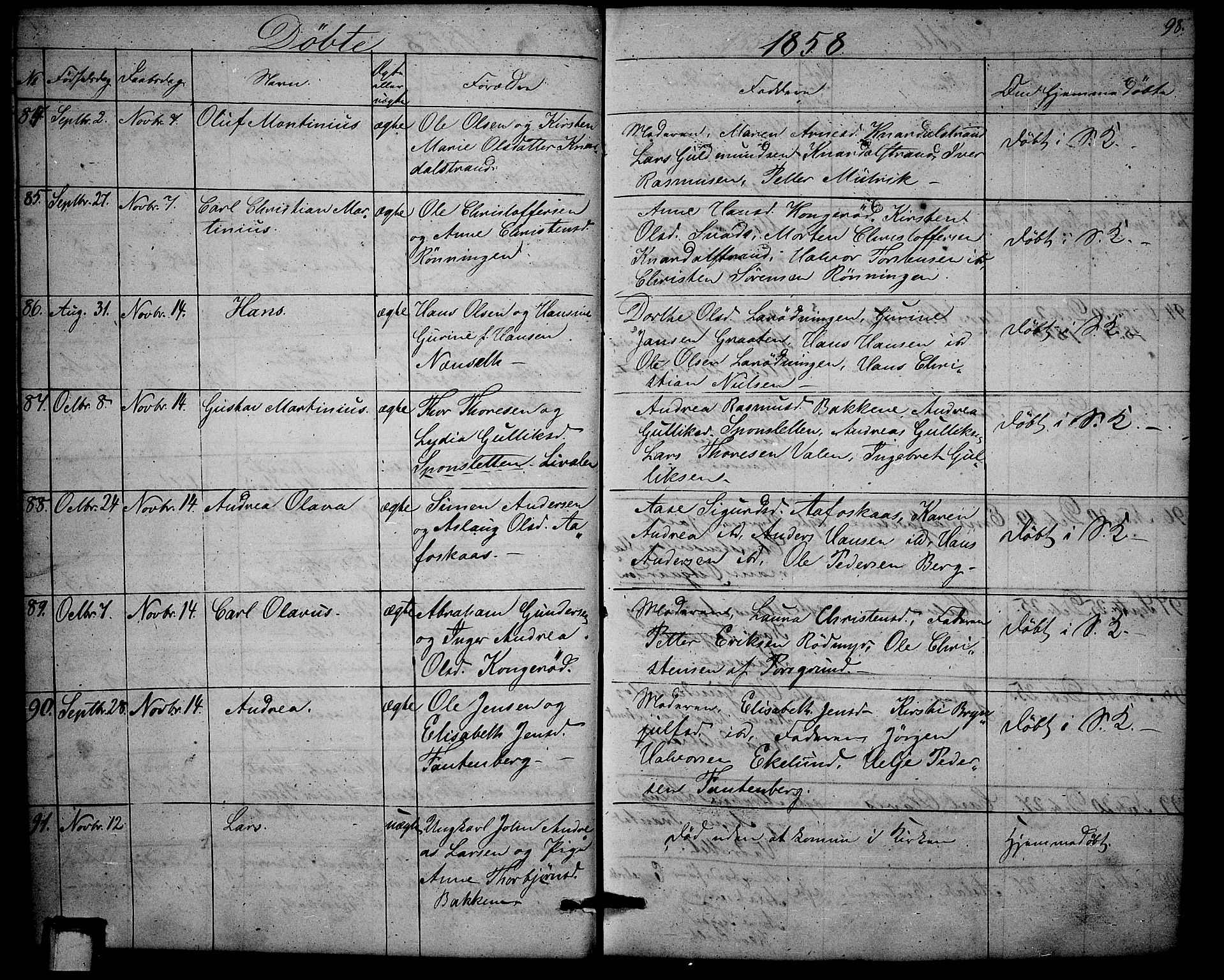 Solum kirkebøker, AV/SAKO-A-306/G/Ga/L0003: Klokkerbok nr. I 3, 1848-1859, s. 98
