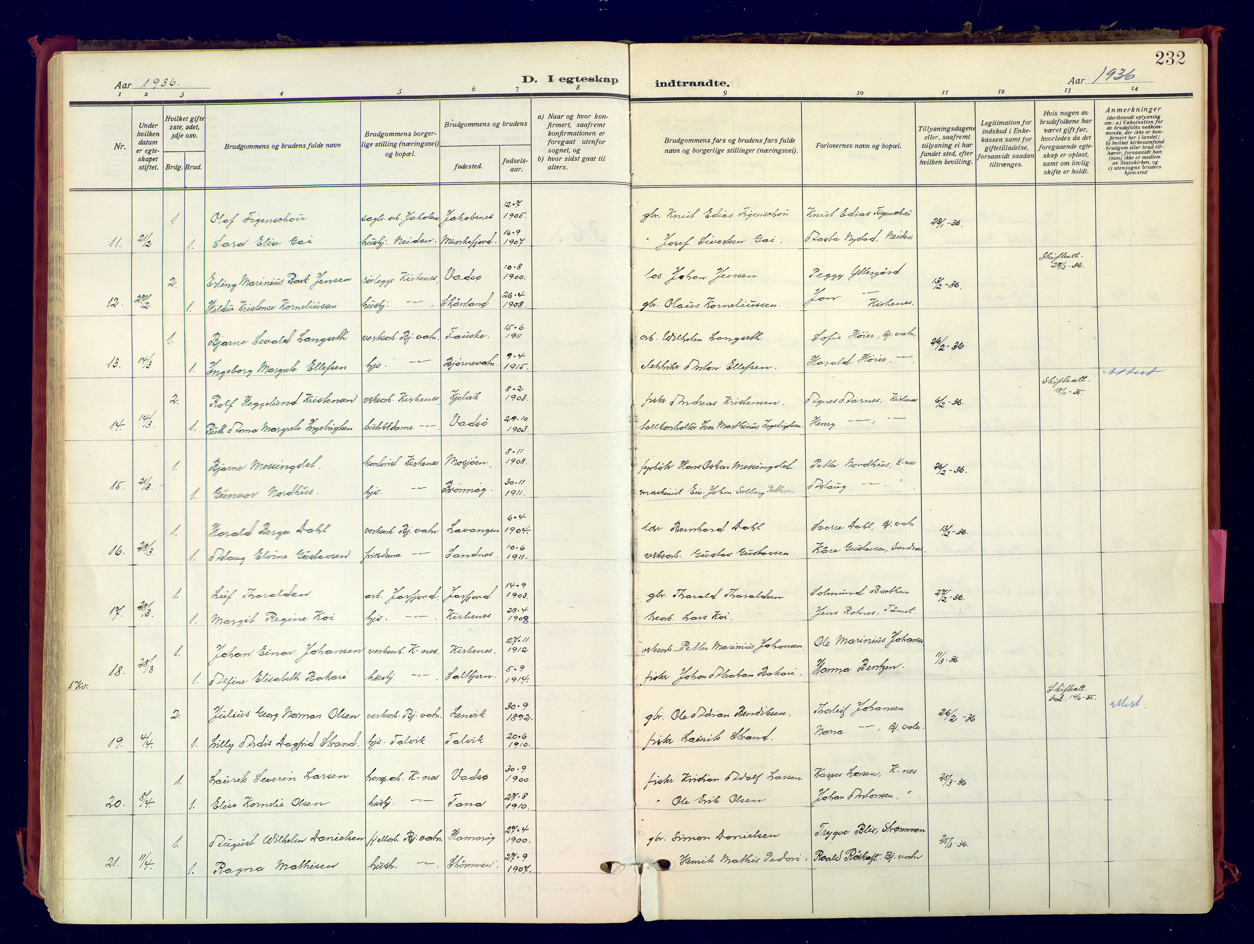 Sør-Varanger sokneprestkontor, AV/SATØ-S-1331/H/Ha/L0007kirke: Ministerialbok nr. 7, 1927-1937, s. 232