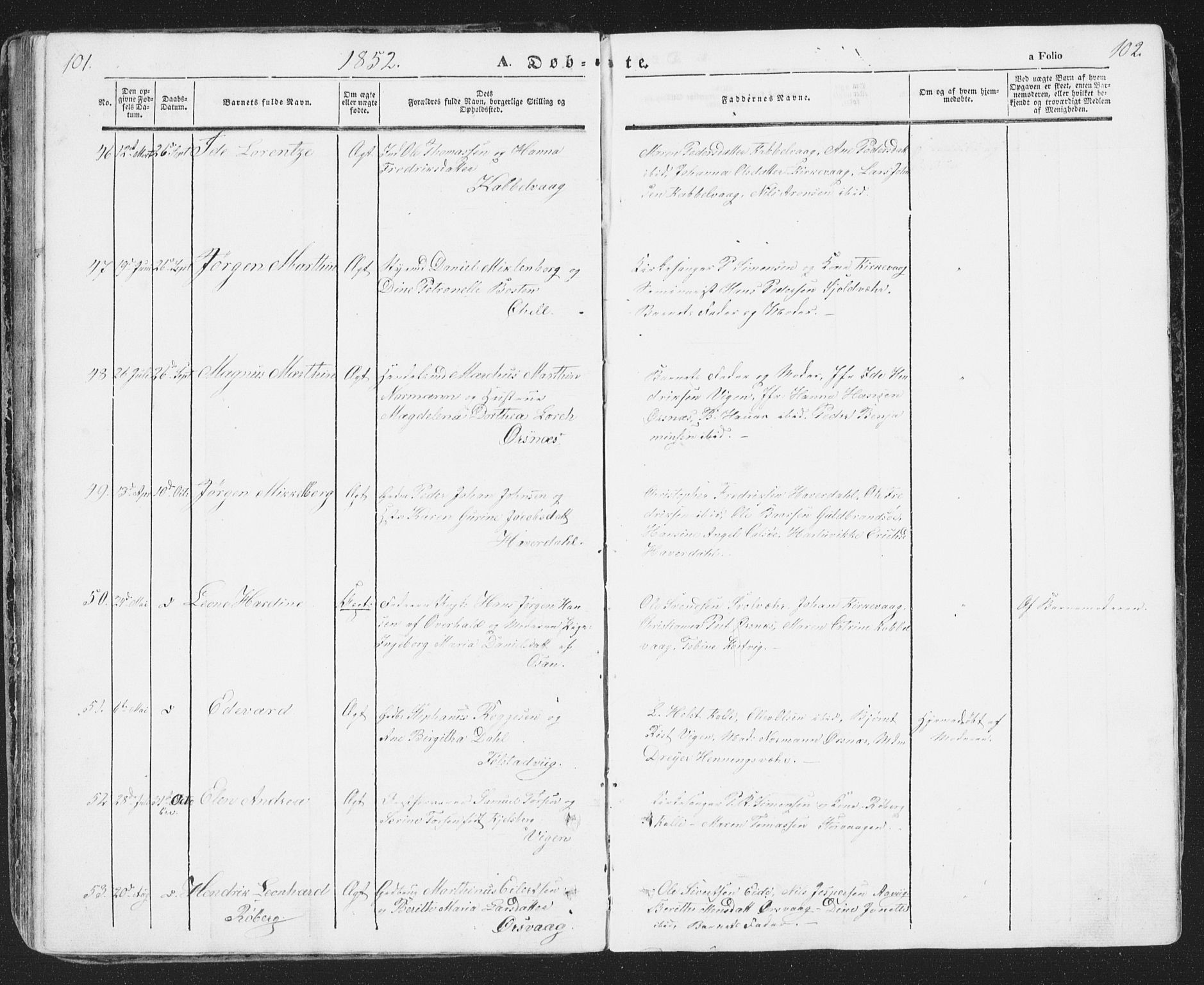 Ministerialprotokoller, klokkerbøker og fødselsregistre - Nordland, SAT/A-1459/874/L1072: Klokkerbok nr. 874C01, 1843-1859, s. 101-102
