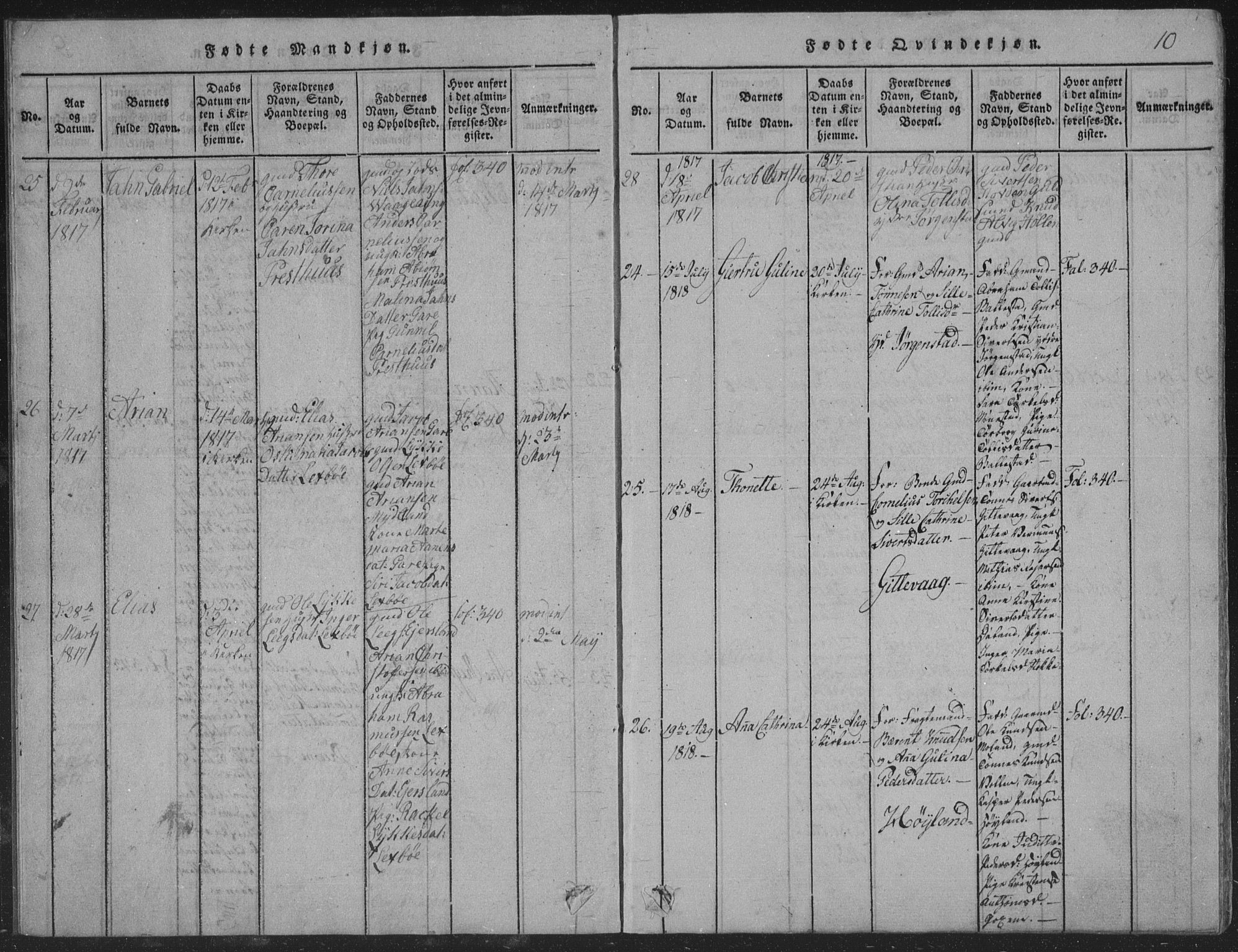 Sør-Audnedal sokneprestkontor, AV/SAK-1111-0039/F/Fb/Fba/L0001: Klokkerbok nr. B 1, 1815-1850, s. 10