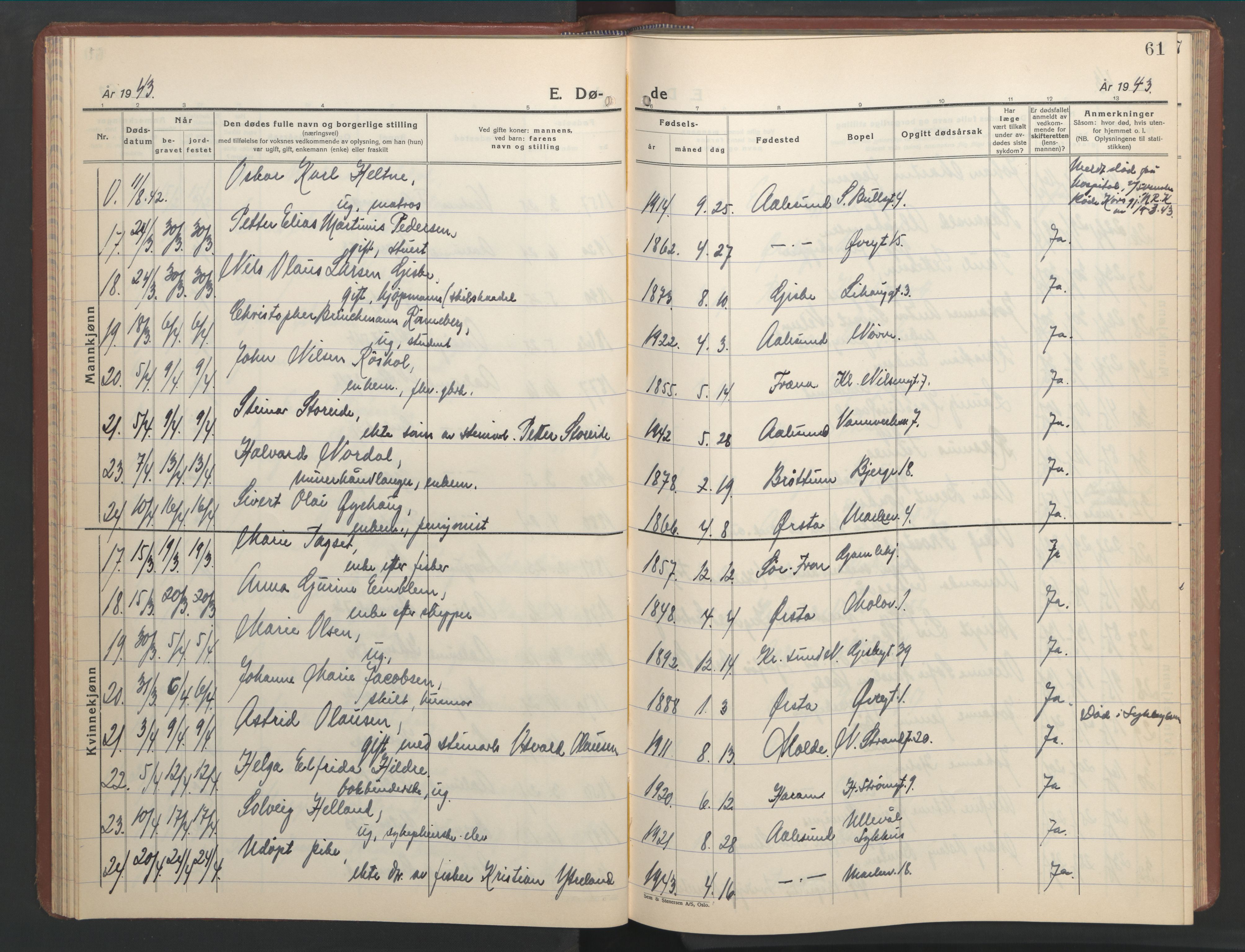 Ministerialprotokoller, klokkerbøker og fødselsregistre - Møre og Romsdal, AV/SAT-A-1454/529/L0478: Klokkerbok nr. 529C15, 1938-1951, s. 61