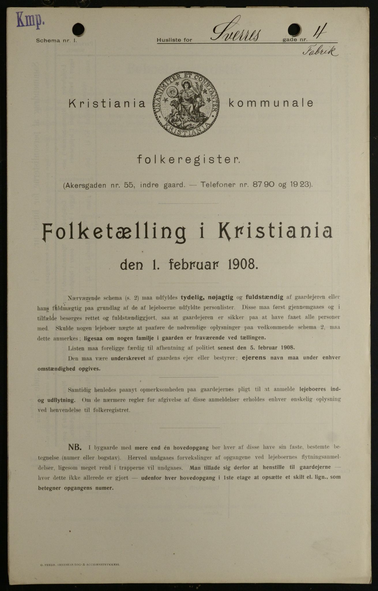 OBA, Kommunal folketelling 1.2.1908 for Kristiania kjøpstad, 1908, s. 95274