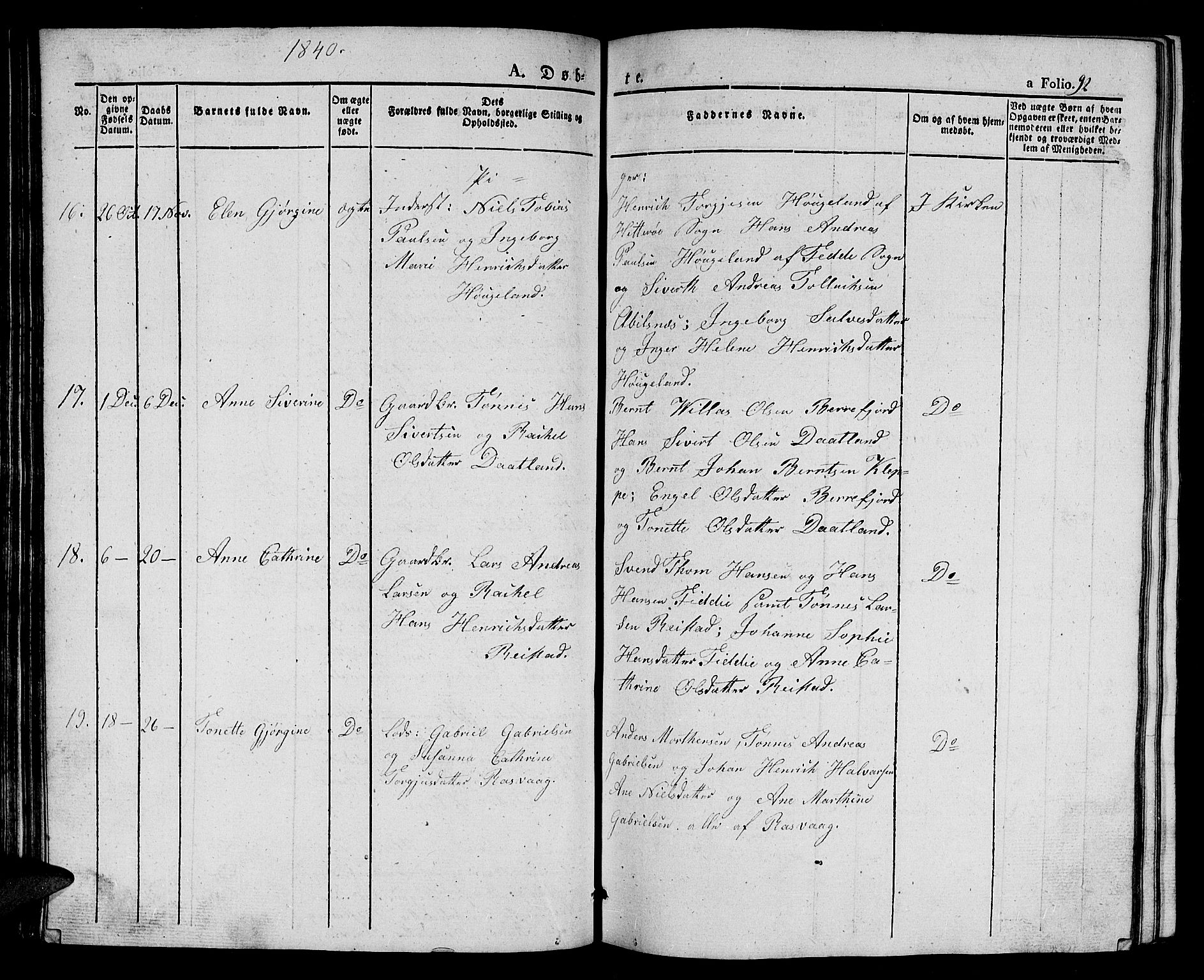 Flekkefjord sokneprestkontor, AV/SAK-1111-0012/F/Fb/Fbb/L0002: Klokkerbok nr. B 2a, 1831-1866, s. 92