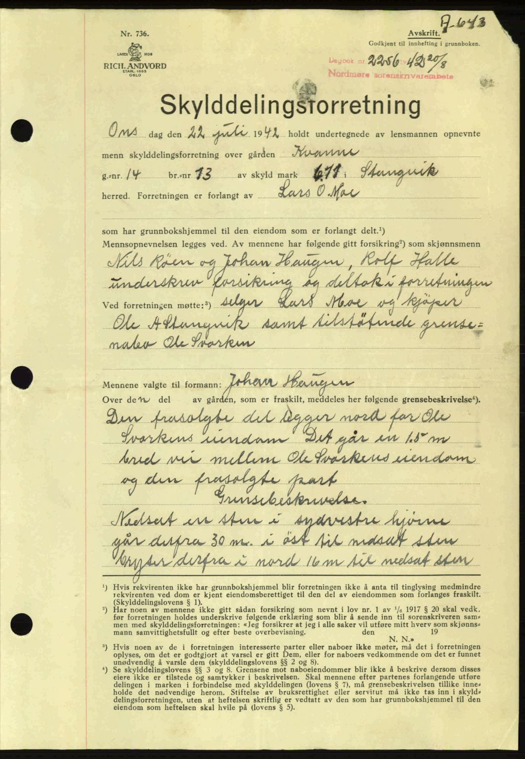 Nordmøre sorenskriveri, SAT/A-4132/1/2/2Ca: Pantebok nr. A93, 1942-1942, Dagboknr: 2256/1942