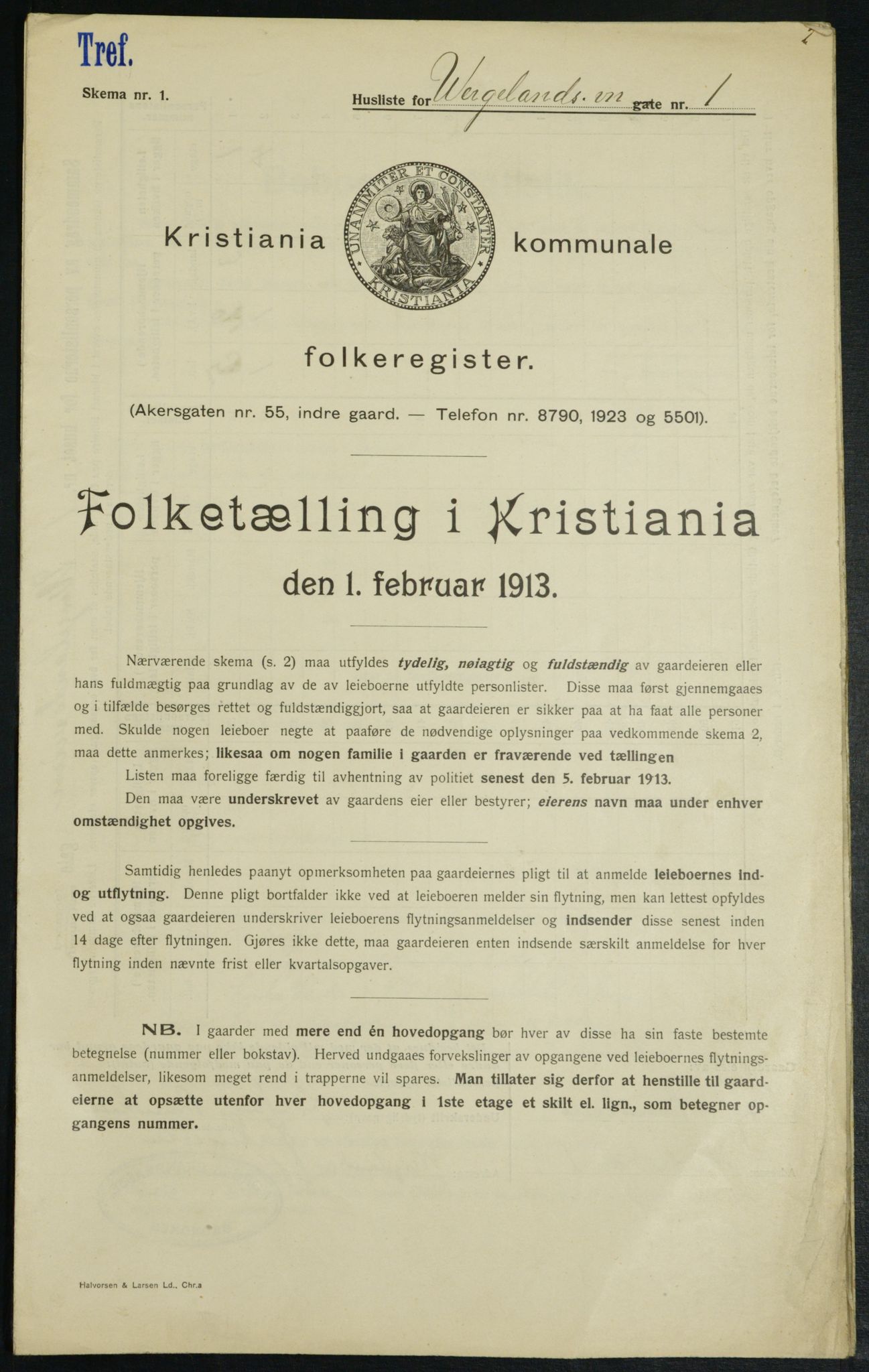 OBA, Kommunal folketelling 1.2.1913 for Kristiania, 1913, s. 127654